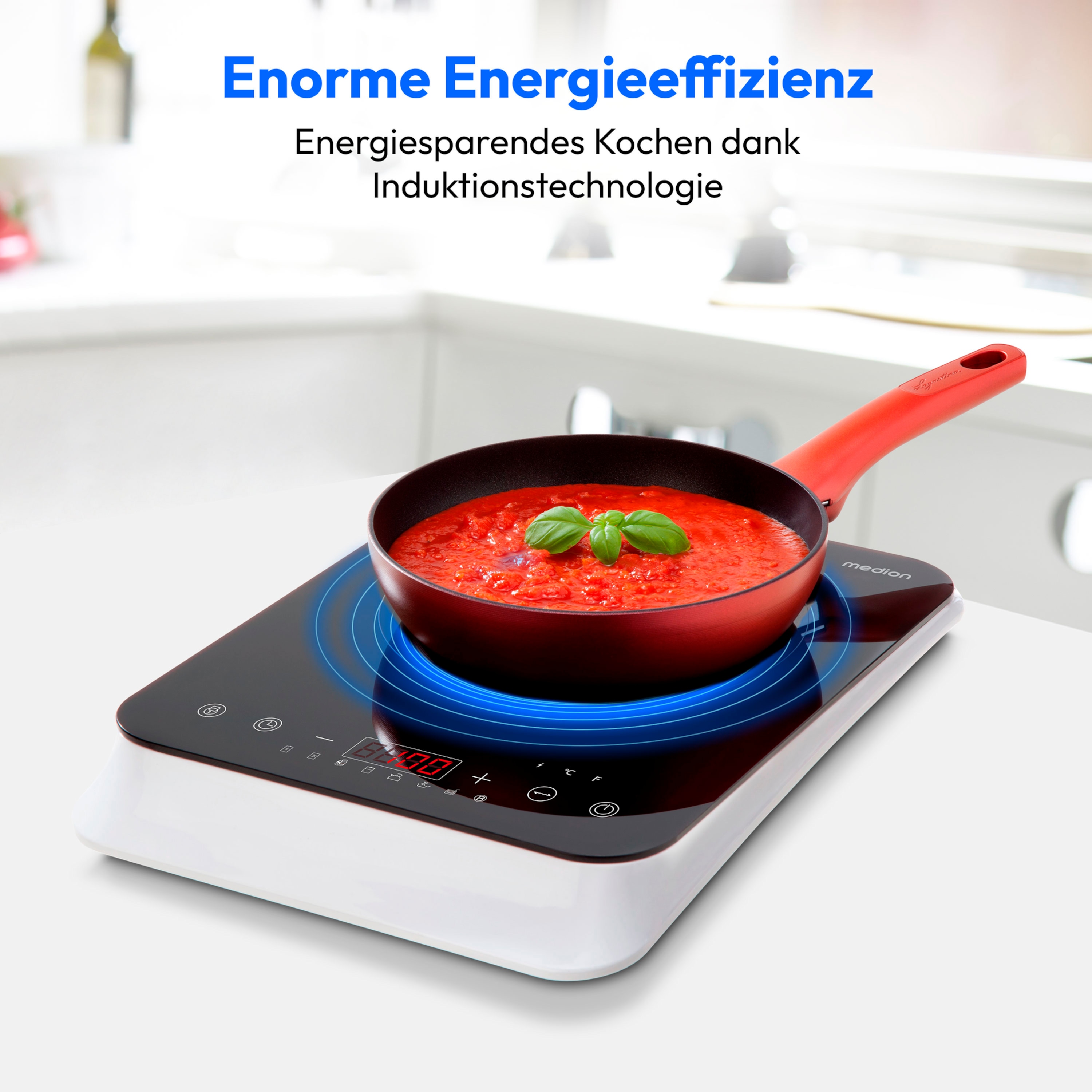 MEDION® LIFE® Induktions- kochplatte   MD 18490, 2000 Watt Induktionsleistung, 8 Automatikprogramme, automatische Topferkennung