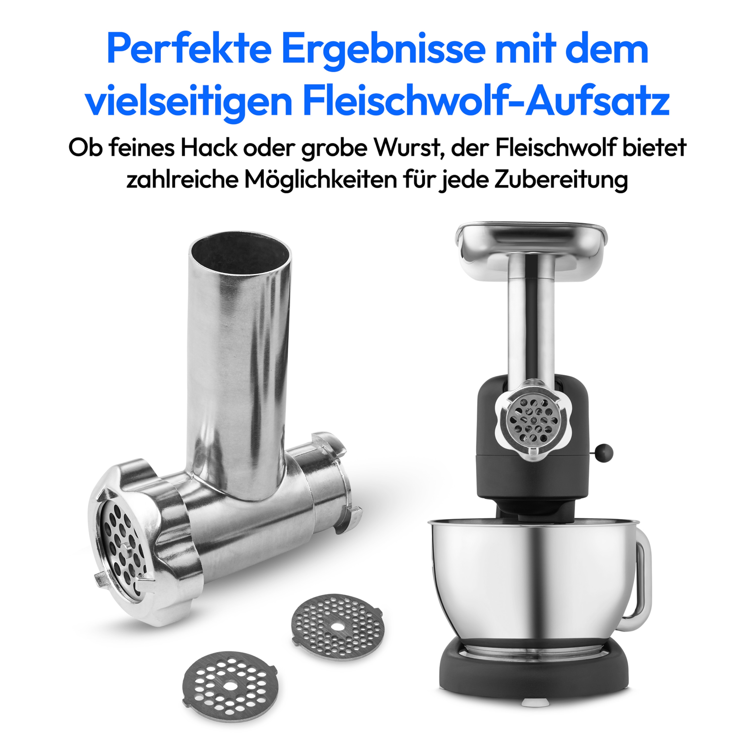 MEDION® LIFE Digitale Küchenmaschine MD12600, 800 W Gleichstrommotor, Energiesparend, Ultraleise, Digitales Sensor-Touch-Display, 4,6 L Edelstahlschüssel, Inkl. Fleischwolf