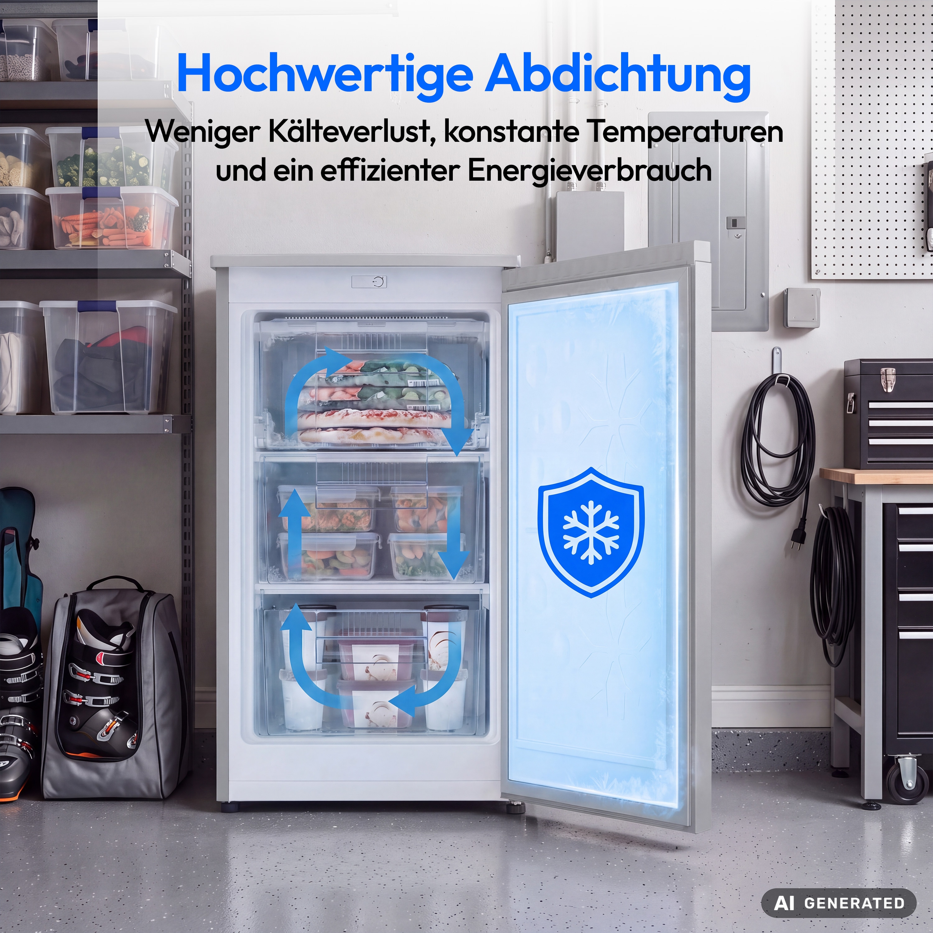 MEDION® LIFE Gefrierschrank MD370018 Weiss, 85 L Nutzinhalt, 3 Türfächer, manuelle Abtauung, Temperaturbereich 0–5 °C, Energieklasse C, leiser Kompressorbetrieb (39 dB), wechselbarer Türanschlag