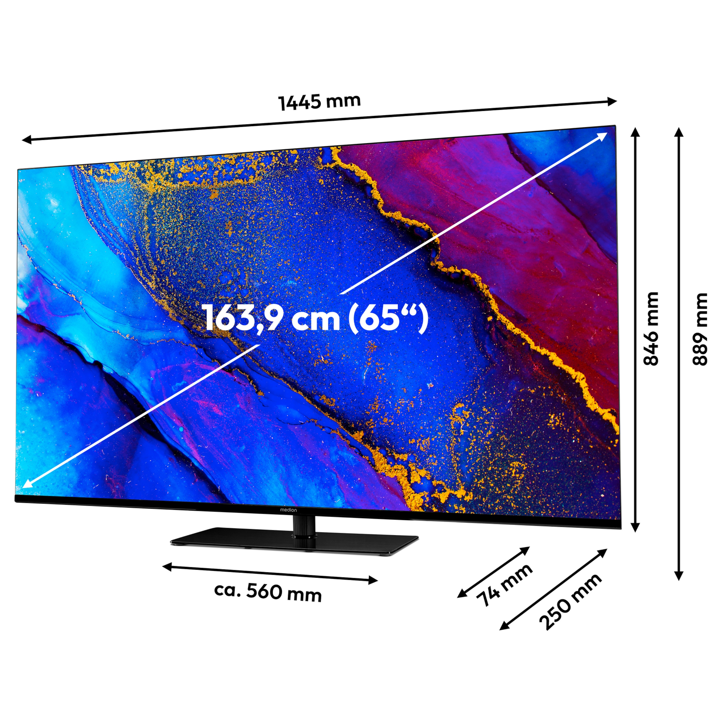 MEDION® LIFE® MD 865300 LCD Smart-TV, 163,9 cm (65'') Ultra HD Display, HDR, Dolby Vision®, MEMC, PVR ready, VIDAA App Store, NETFLIX, Disney+, Paramount+ & Amazon Prime Video App, Bluetooth®, DTS X, Dolby Atmos®, HD Triple Tuner