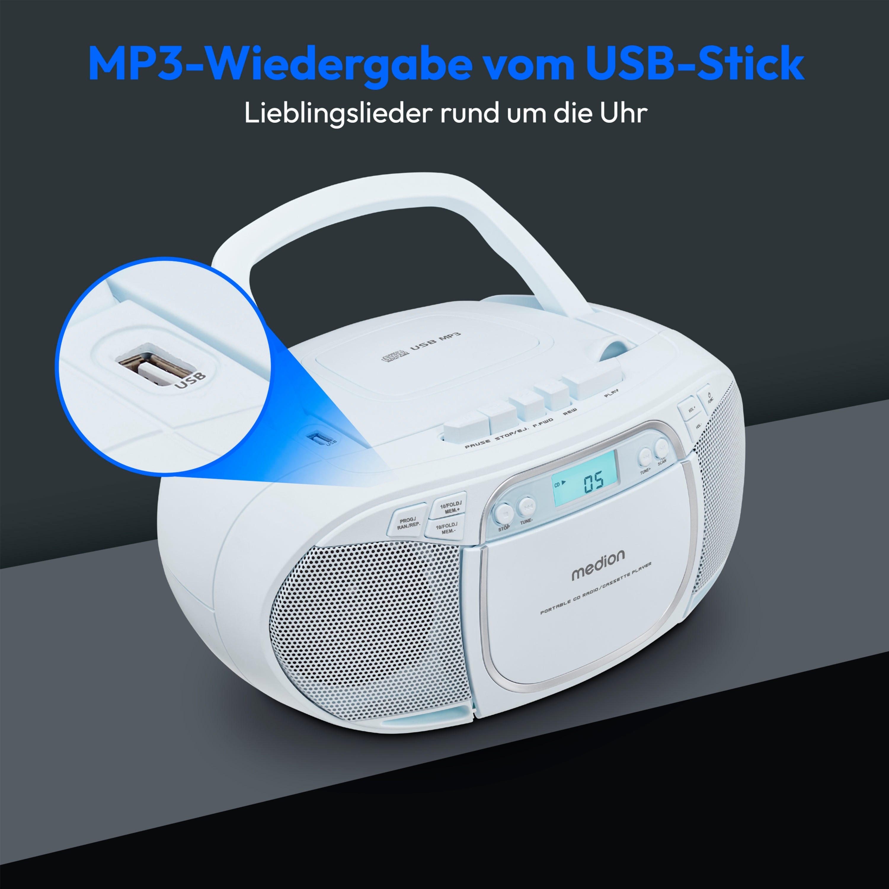 MEDION® LIFE® E66476 CD-/MP3-/Kassettenspieler blau | MEDION.DE