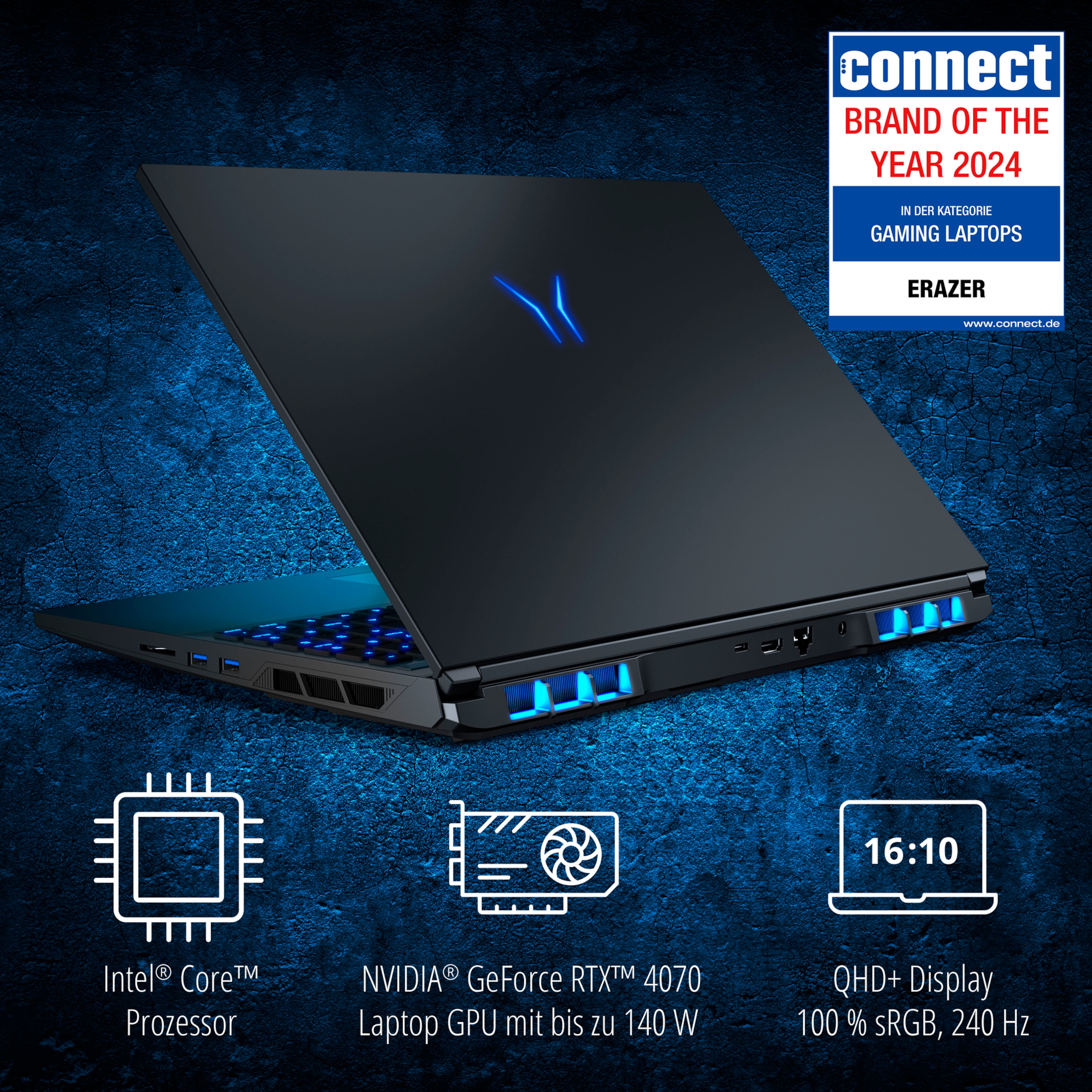 MEDION® ERAZER Major X20, Intel® Core™ i9-14900HX, Windows 11 Home, 40,6 cm (16,0”) QHD+ Display 100% sRGB mit 240 Hz, RTX 4070, 2 TB PCIe SSD, 32 GB RAM, High-End Gaming Notebook