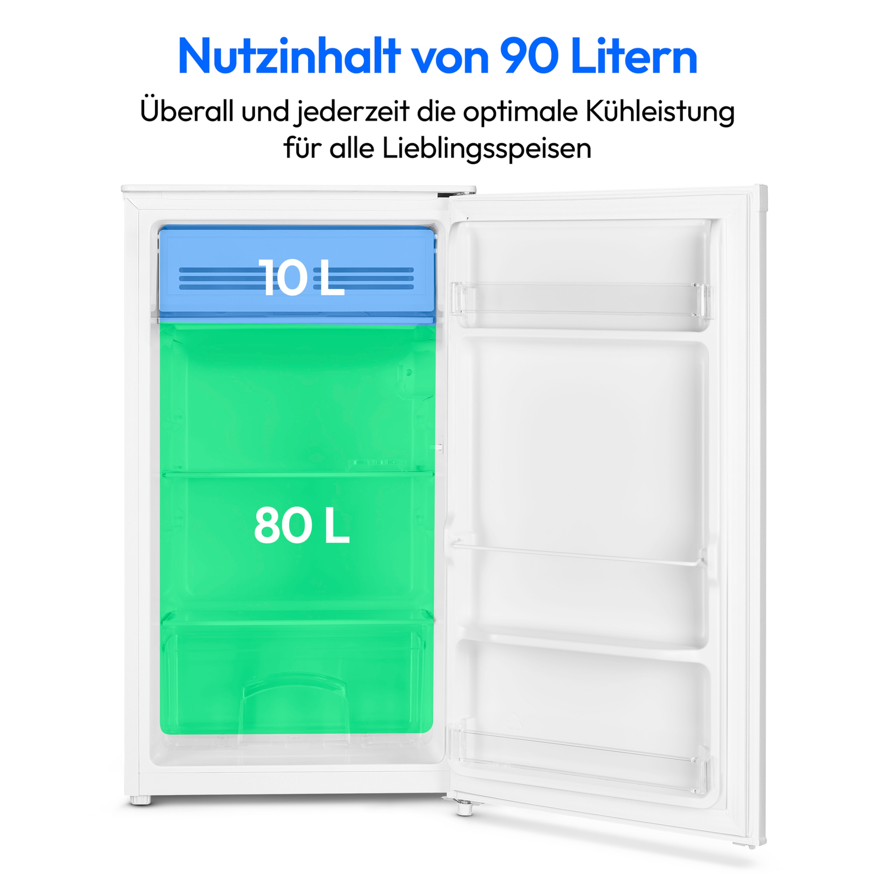 MEDION® LIFE® Kühlschrank mit Eiswürfelfach MD 37690, 90 L Gesamt-Nutzinhalt (Kühlteil 80 L & Eiswürfelfach 10 L), wechselbarer Türanschlag, geringer Geräuschpegel