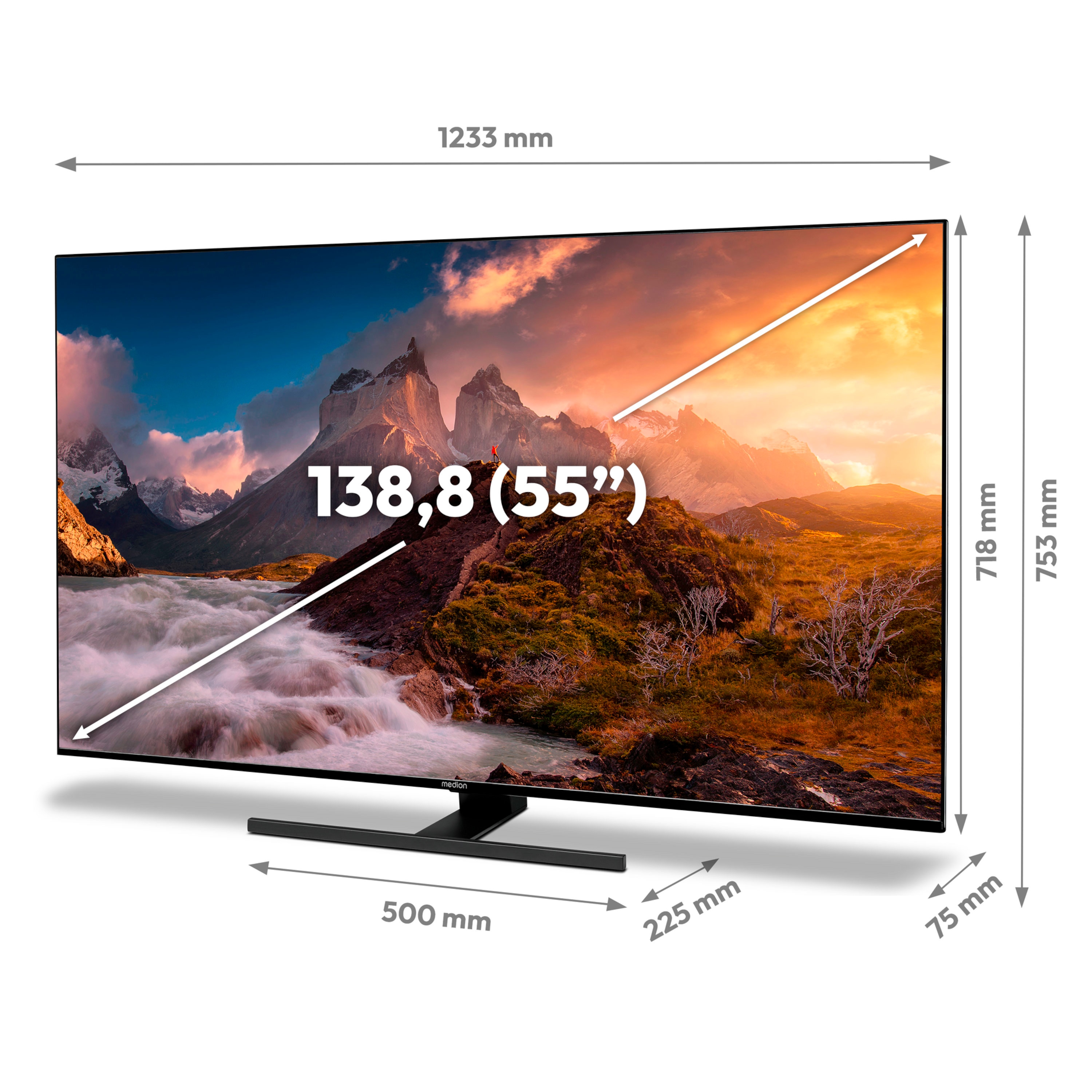 MEDION® Entertainment-Bundle - LIFE® X15529 (MD 31172) QLED Android TV, 138,8 cm (55'') Ultra HD Smart-TV + Soundbar Atmos (MD44022)