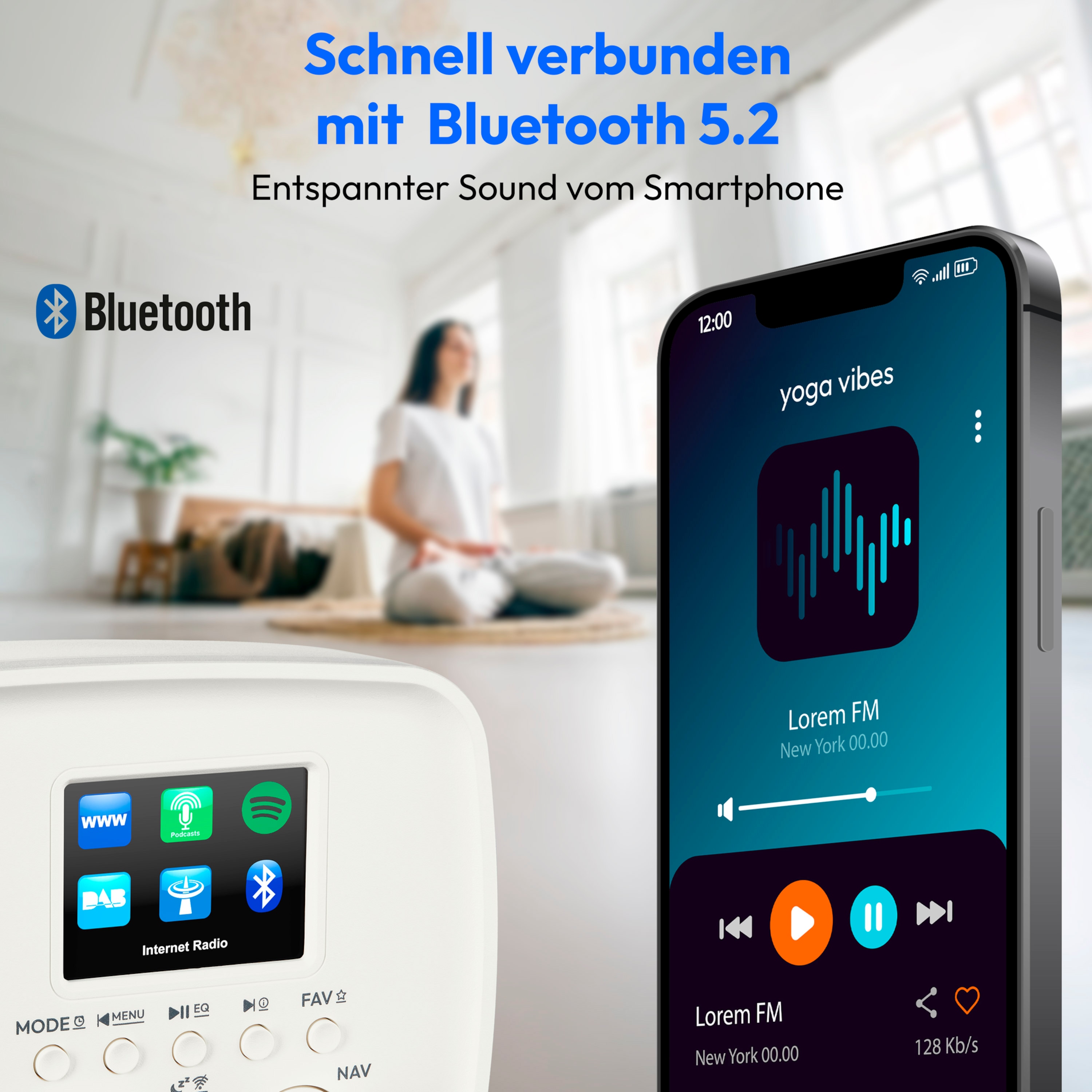 MEDION® MEDION LIFE Internetradio IRE-1 (MD89318), Empfang von über 40.000 Sendern & 20.000 Podcasts, 5 Watt (RMS), Bluetooth® 5.2 wireless technology, 2,4" (6,1 cm) TFT-Farbdisplay