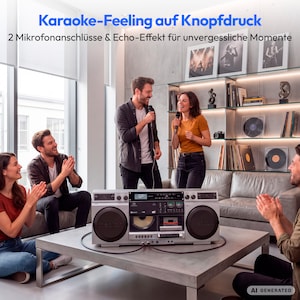MEDION® LIFE P66538 Retro-Boombox silber, DAB+/PLL-UKW Radio, Bluetooth® 5.3 für das Abspielen von Smartphone & Co, CD-Player, Kassettendeck, X-Bass Funktion, 2 x 10 W RMS