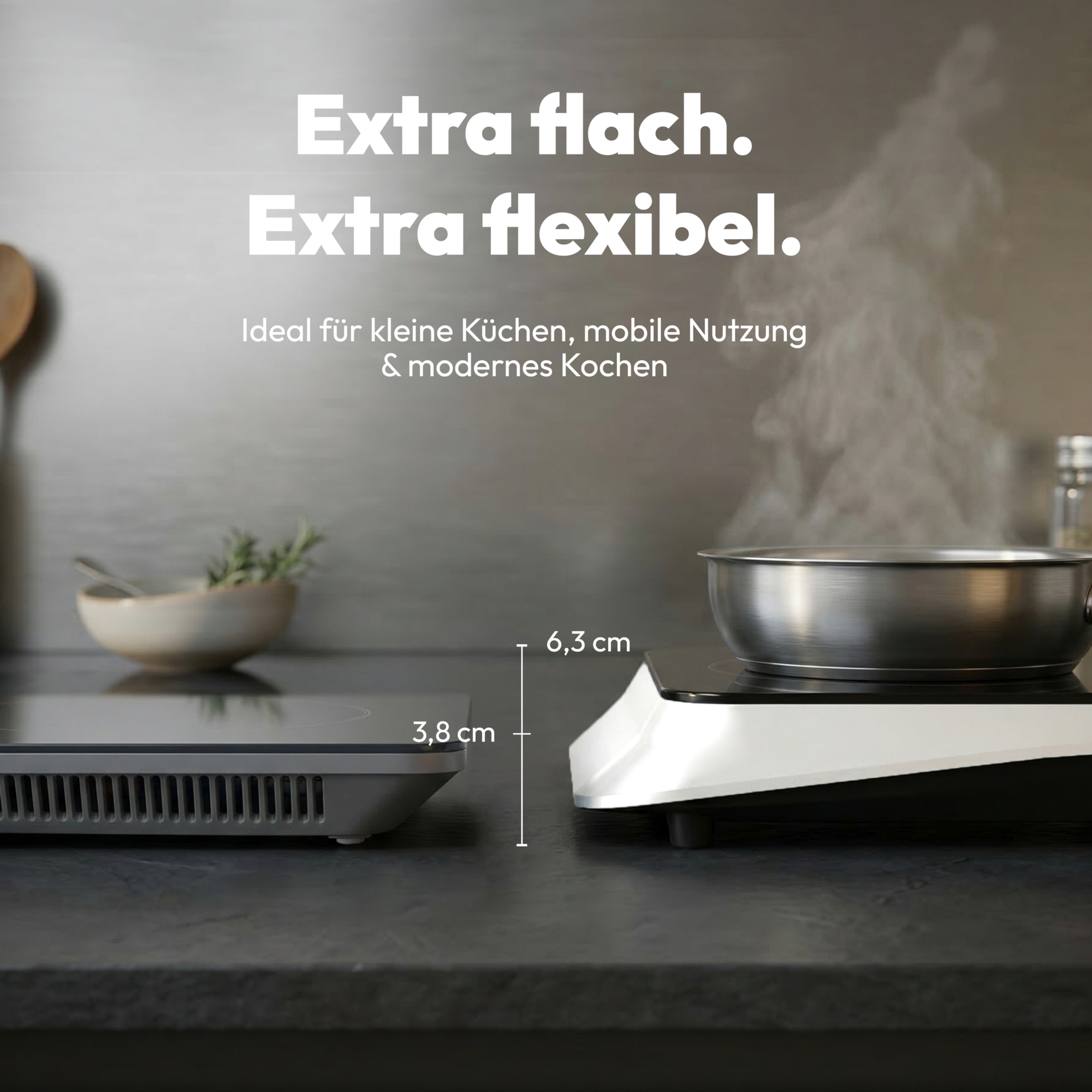 MEDION® Induktionskochplatte MD 100090, extra flach, 2100 Watt Induktionsleistung, 8 Automatikprogramme, LED Display, automatische Topferkennung