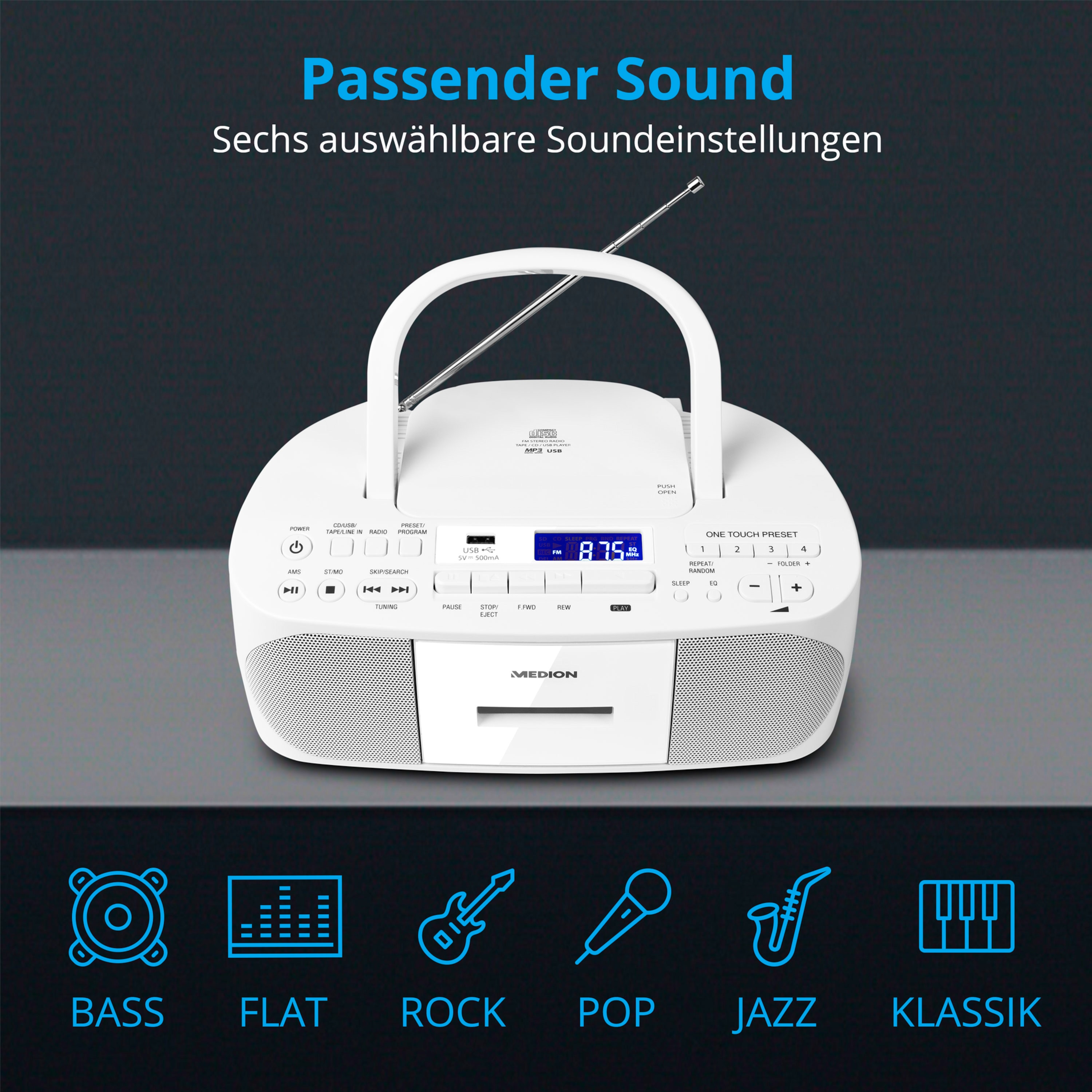 MEDION® LIFE® E64070 Stereo Sound System mit MP3-Wiedergabe, USB Anschluss, CD-R/RW kompatibel, AUX Eingang
