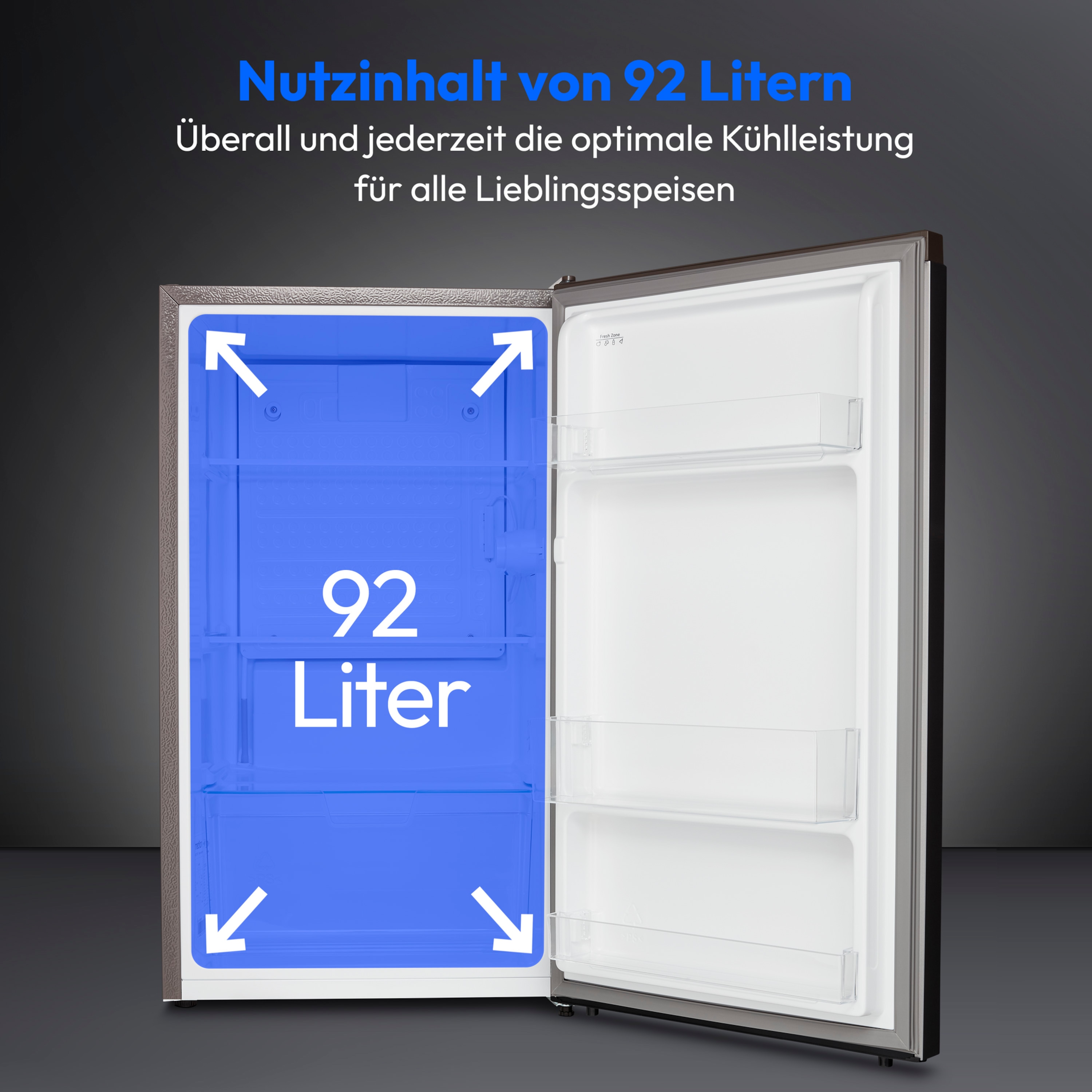 MEDION® LIFE® Kühlschrank MD 37767, 92 L Nutzinhalt, 40 dB, Stufenlose Temperaturreglung, Höhenverstellbare Füße, Energieeffizienzsklasse E