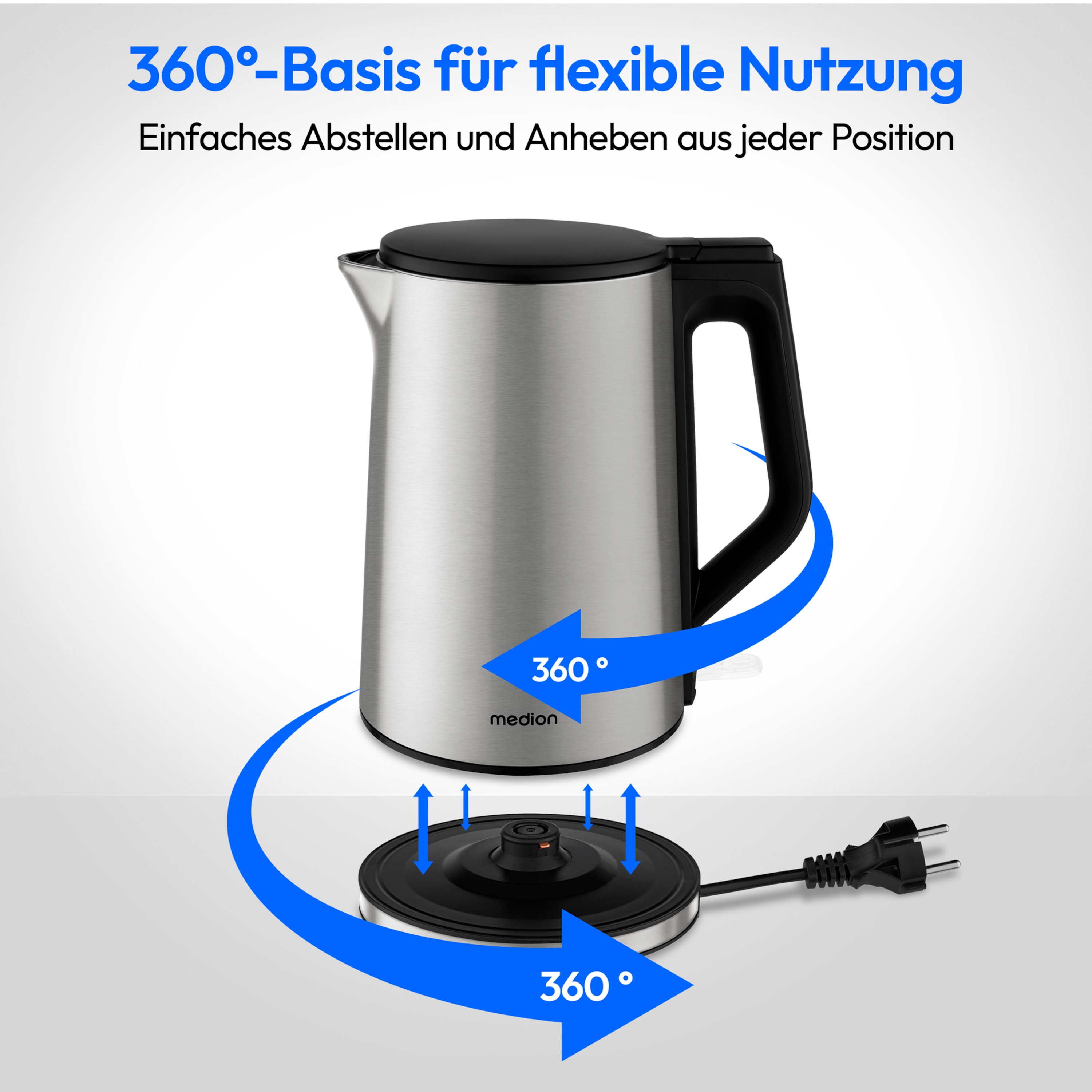 MEDION® LIFE Wasserkocher MD12105,  2.200 Watt Leistung, doppelwandiges gehäuse, 1,5 L Kapazität, Strix Steuerung