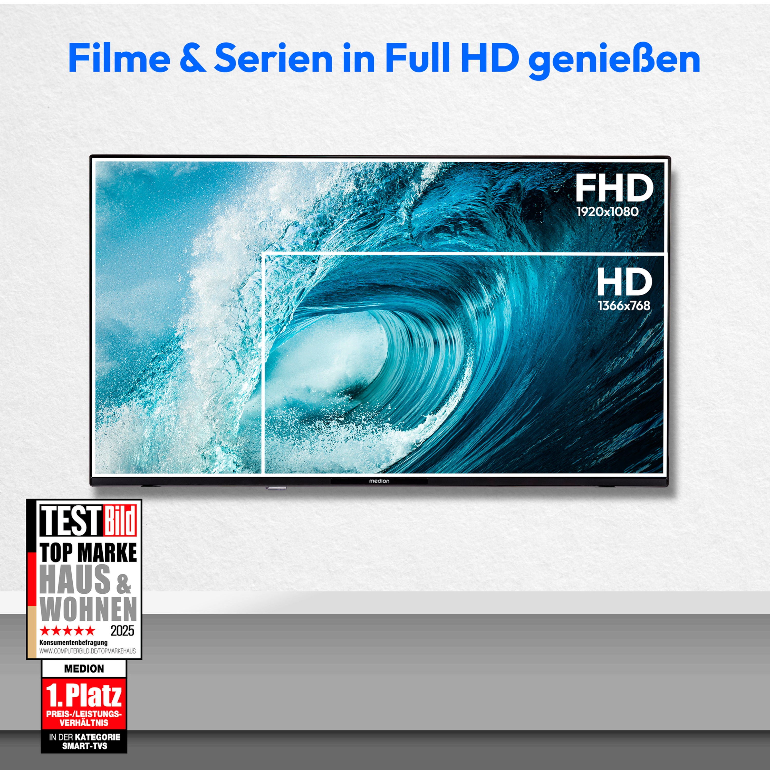 MEDION® LIFE® P8322501 (MD 832101) Smart-TV, 80 cm (32'') FHD Display, HDR, PVR ready, Bluetooth®, VIDAA App Store, NETFLIX, Disney+, Paramount+ & Amazon Prime Video App