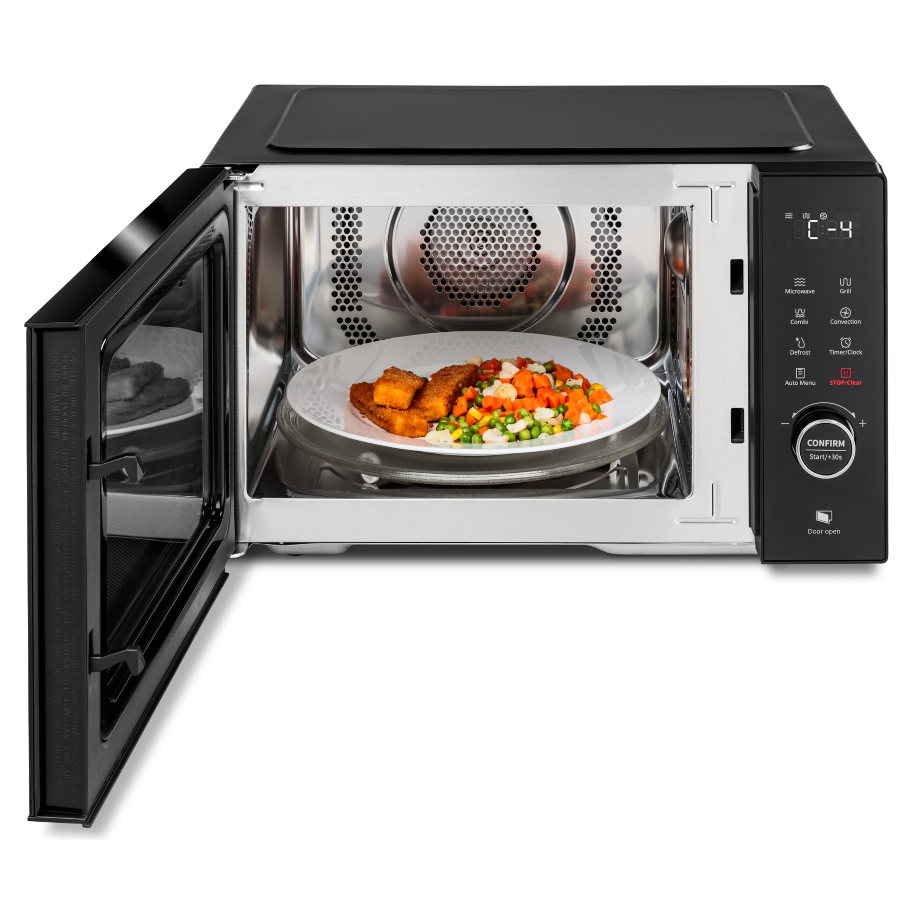 MEDION® LIFE® 3 in 1 Mikrowelle MD12031, 900 Watt Mikrowellenleistung, 1000 Watt Grillleistung, 1680 Watt Heißluftfunktion, Sensor-Touch-Türöffnung, 11 Automatikprogramme, 23 L Kapazität, 5 Leistungsstufen, digitaler 95 min. Timer, Auftaufunktion