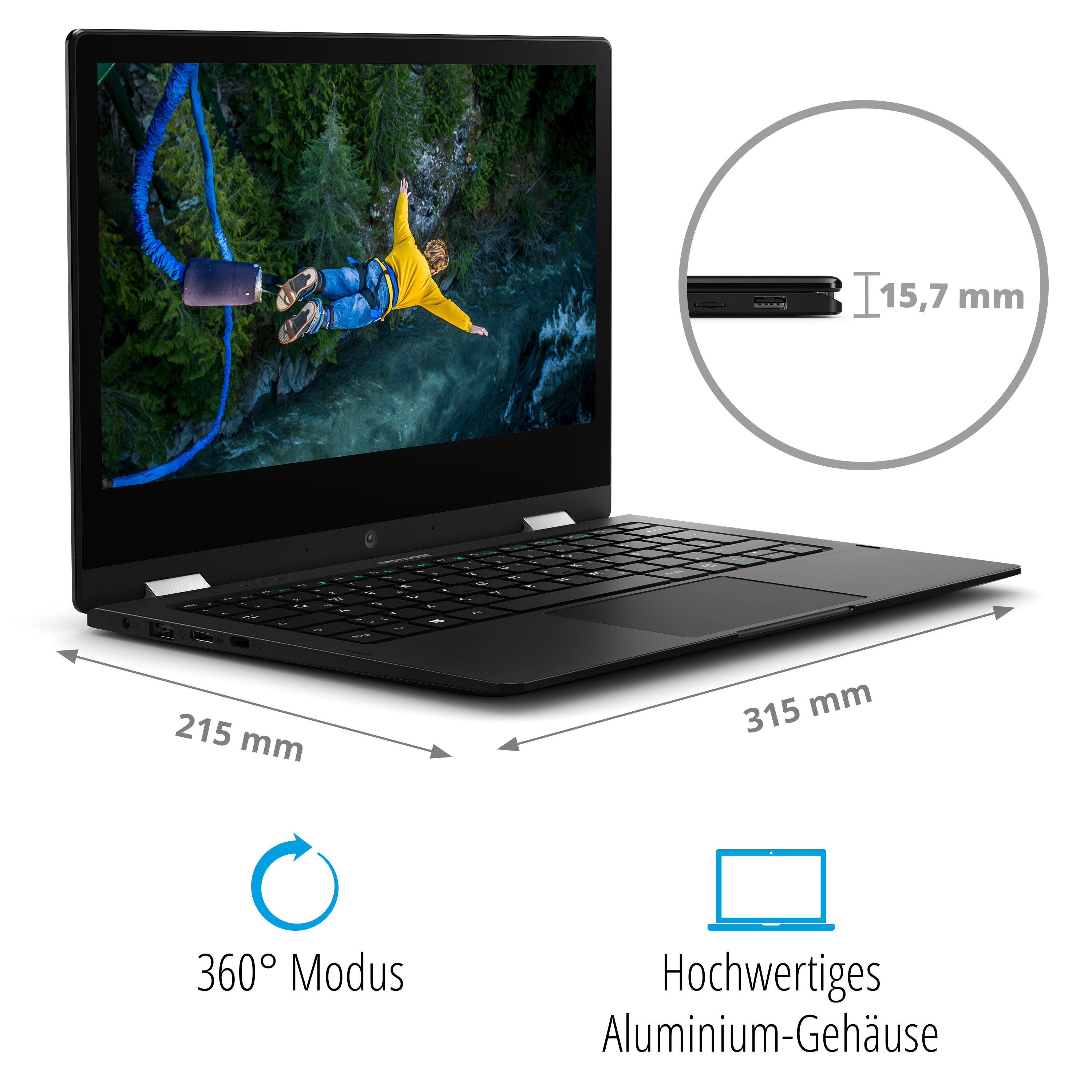 Medion Laptop Convertible Akoya E3221 Celeron N4020 4Gb 128Gb Ssd 13.3´  Táctil W11 Black