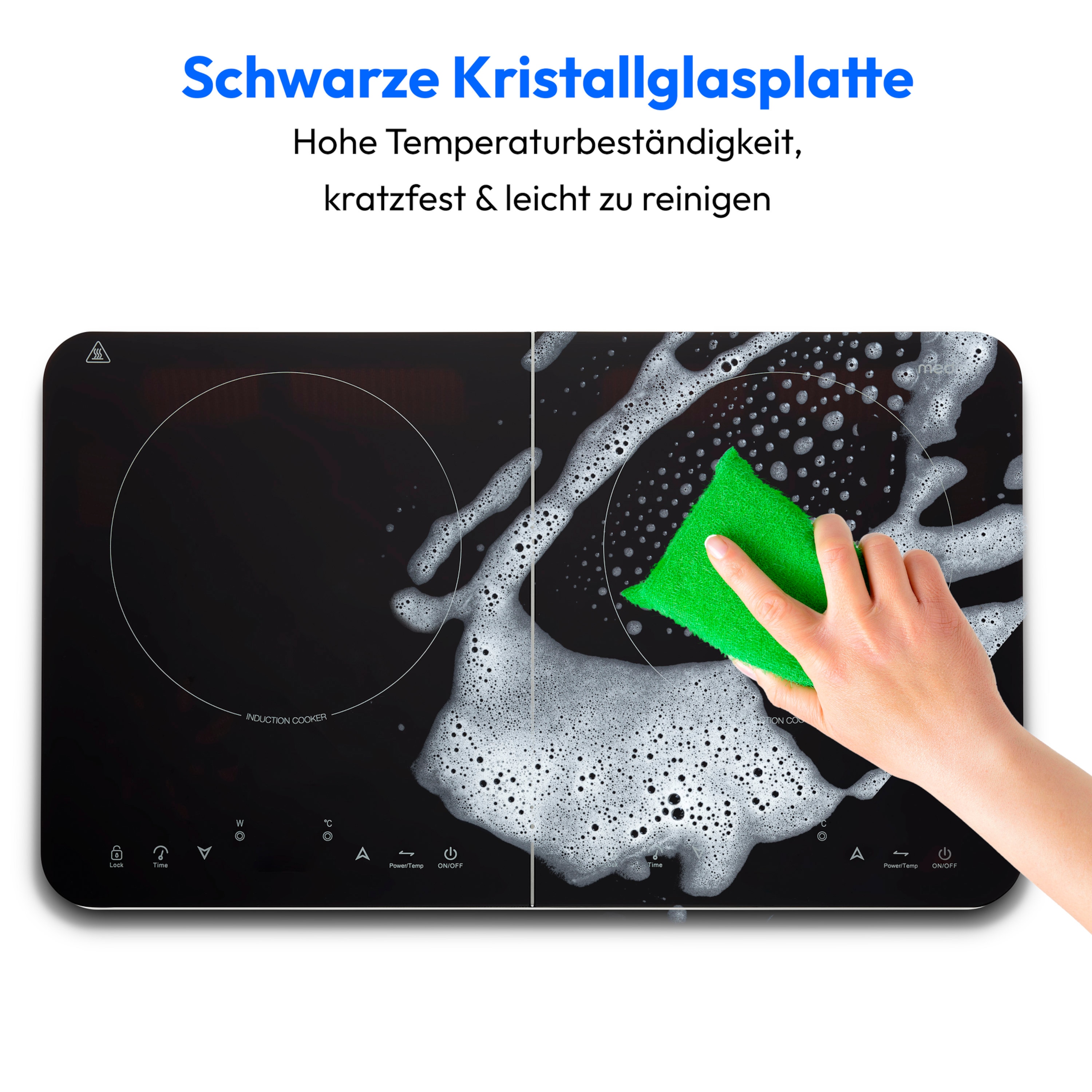 MEDION® LIFE® Doppel-Induktions- kochplatte   MD 18493, 3.500 Watt Induktionsleistung, 10 Temperaturstufen, 180 Min. Timer, Kristallglas-Oberfläche