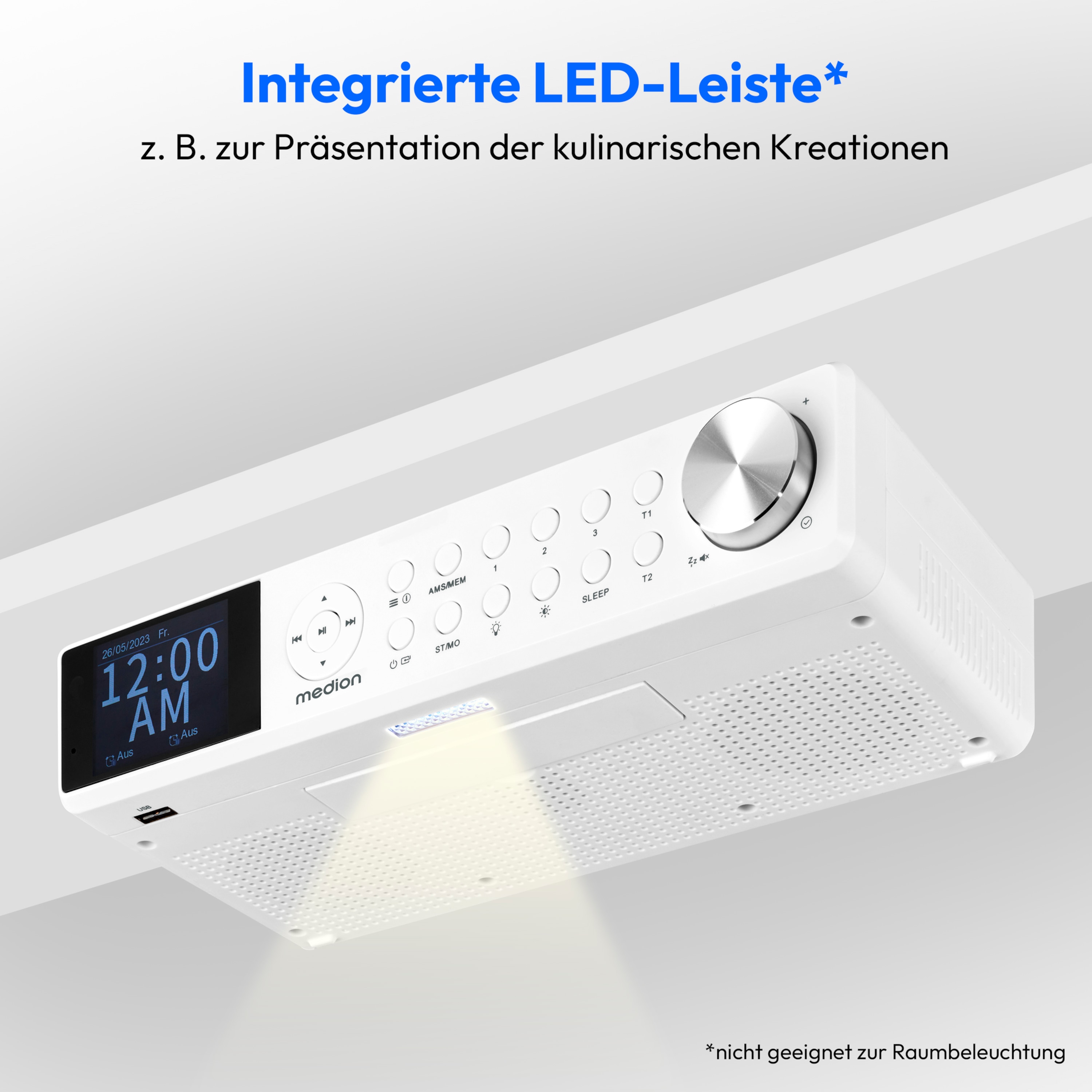 MEDION® LIFE® P66750 DAB+ Premium Küchenradio, 6,1 cm (2,4'') TFT-Farbdisplay, DAB+/PLL-UKW Radio, Bluetooth® 5.0, LED-Beleuchtung, 2 x 3 W RMS