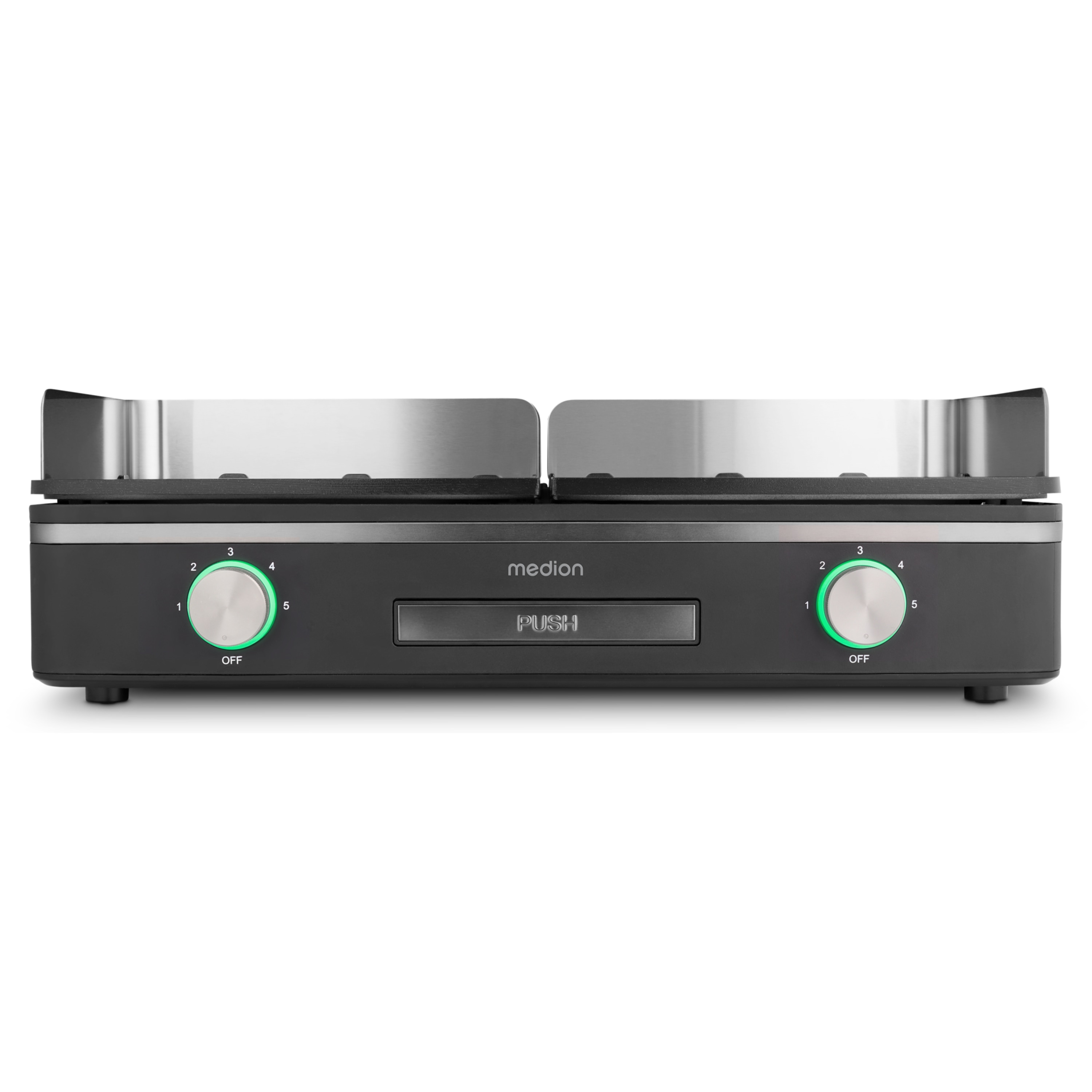 MEDION® LIFE Tischgrill mit Dual-Zonen-System (MD12027), 2,400 Watt, 2 abnehmbare Platten, LED-Statusanzeige (weiß, rot, grün), IPX4-Schutz