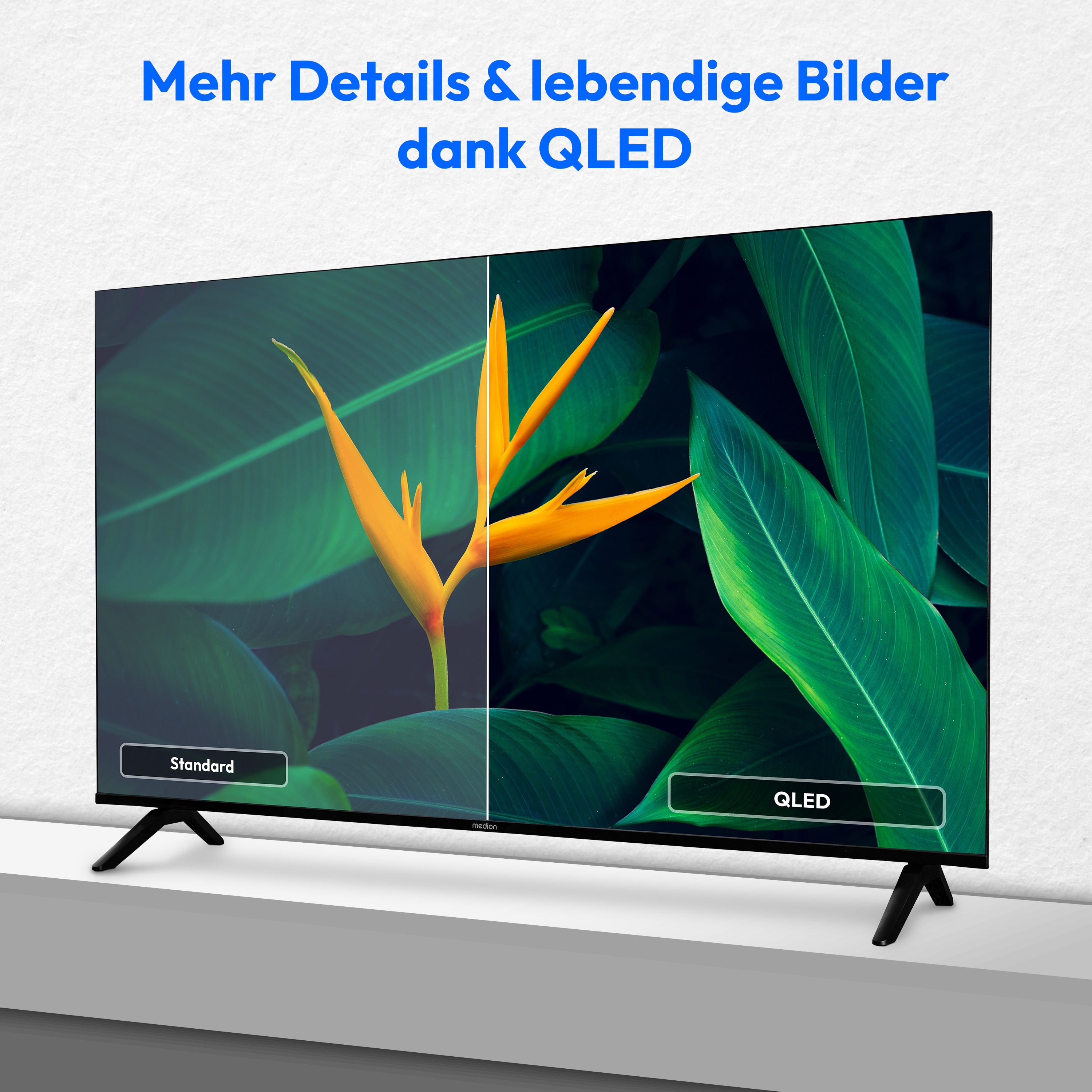 MEDION® LIFE MD 843601 QLED Smart-TV, 108 cm (43'') Ultra HD Display, HDR (High Dynamic Range), Dolby Vision®, MEMC, Bluetooth®, PVR ready, NETFLIX, Prime Video, Disney+, DAZN, Paramount+ App, VIDAA App Store, Dolby Atmos®, HD Triple Tuner