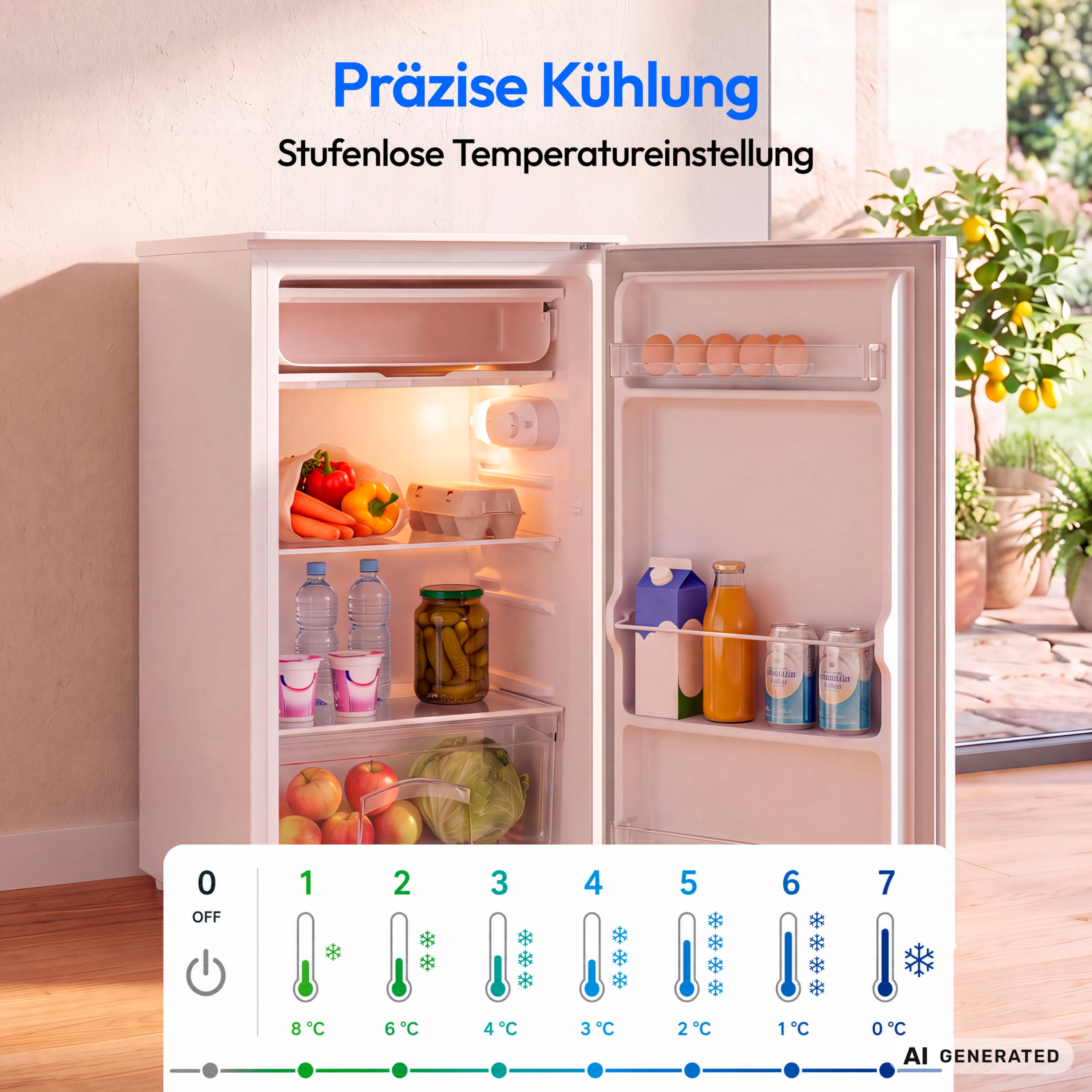 MEDION® LIFE Kühlschrank mit Eiswürfelfach MD 370033, 90 L Gesamt-Nutzinhalt (Kühlteil 80 L & Eiswürfelfach 10 L), wechselbarer Türanschlag, geringer Geräuschpegel