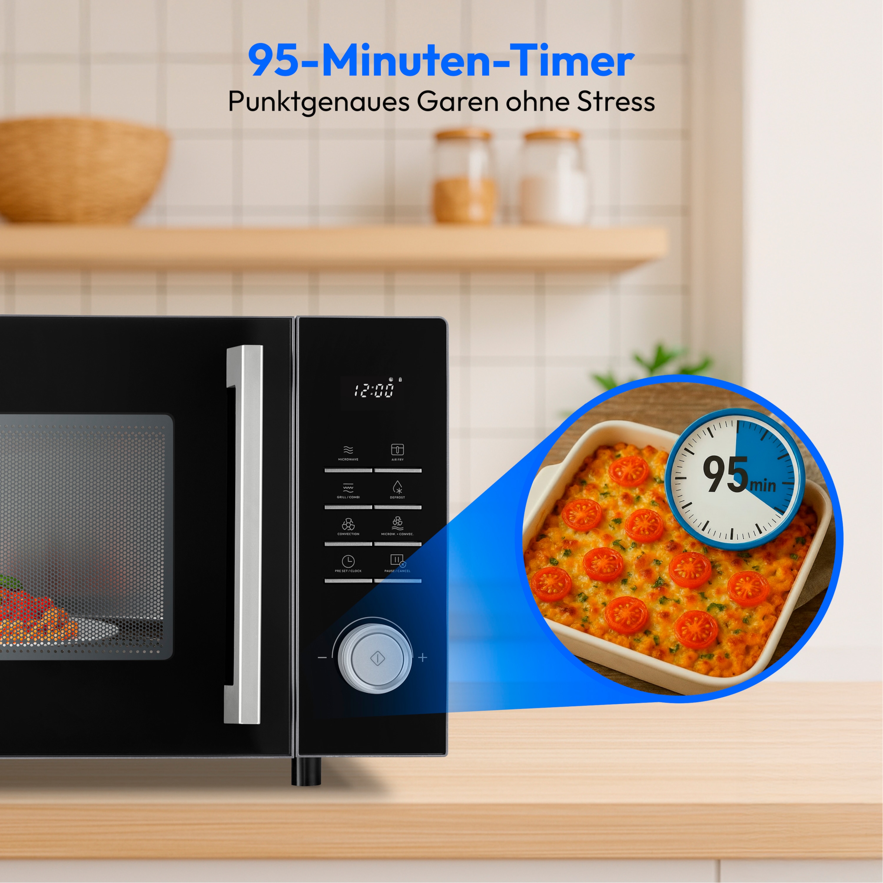 MEDION® LIFE® 3-in-1 Mikrowelle MD 12231, 900 W Leistung, Grill- und Heißluftfunktion, 25 L kompakt, 10 Leistungsstufen, Auftaufunktion, Timerfunktion