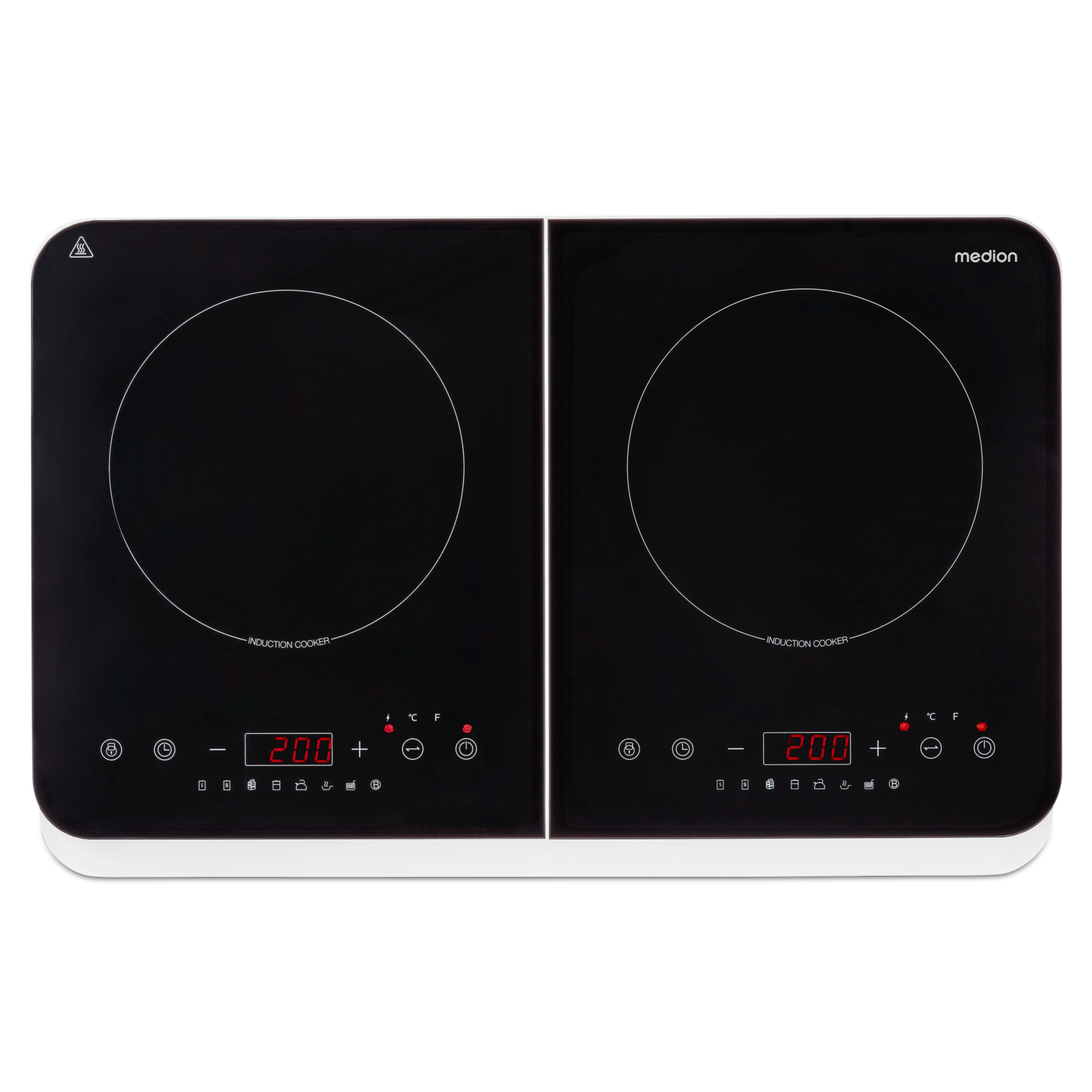 MEDION® LIFE® Doppel-Induktions- kochplatte   MD 18493, 3.500 Watt Induktionsleistung, 10 Temperaturstufen, 180 Min. Timer, Kristallglas-Oberfläche