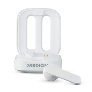 MEDION® LIFE® P62204 In-Ear TWS Kopfhörer, Bluetooth® 5.2, Freisprechfunktion, bis 13 Stunden Akkulaufzeit, automatisches Ein- und Ausschalten, kompaktes & leichtes Design