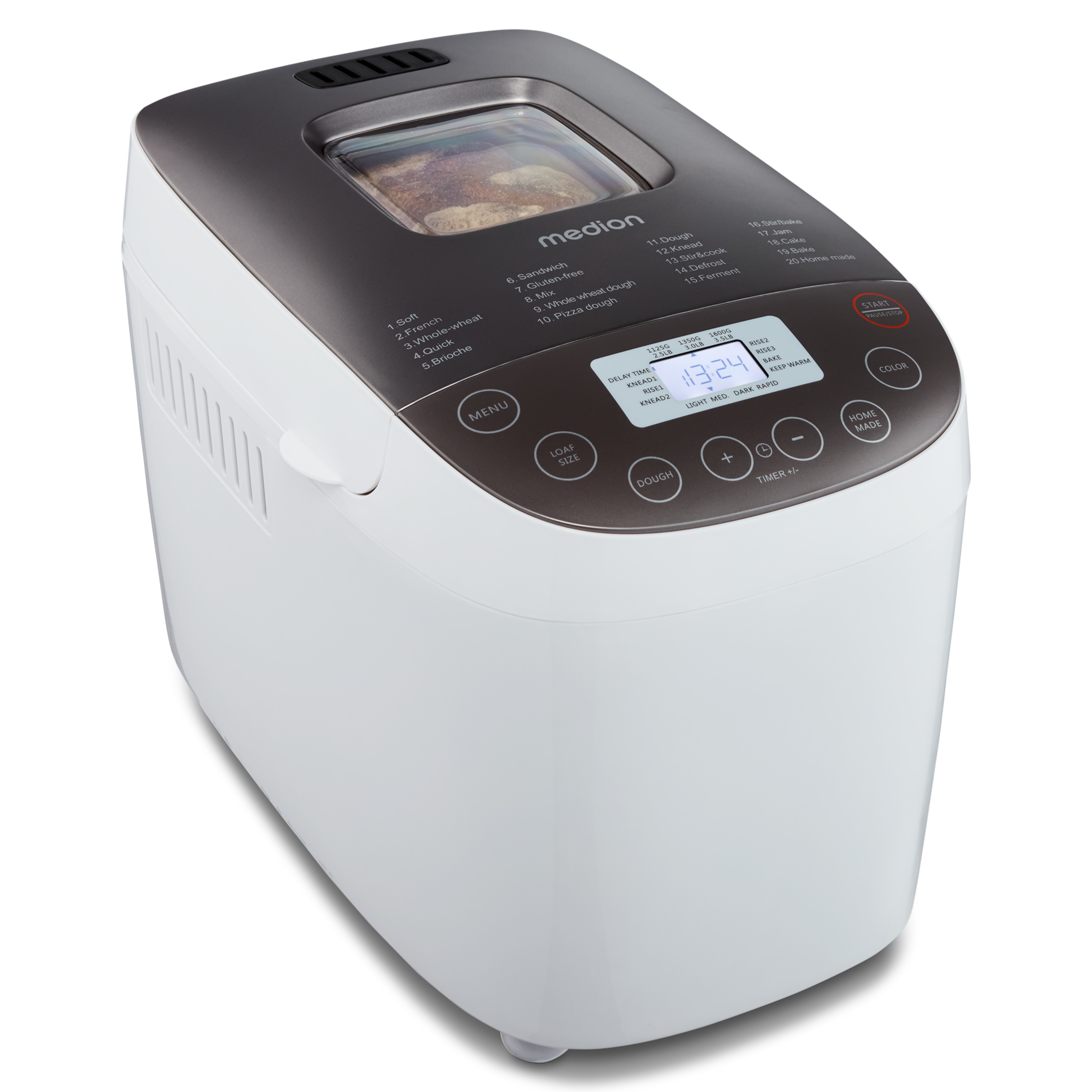 MEDION® LIFE® Brotbackautomat  MD 12040, 20 Backprogramme, 3 wählbare Bräunungsgrade, 950 Watt, bis zu 1.600g Fassungsvermögen