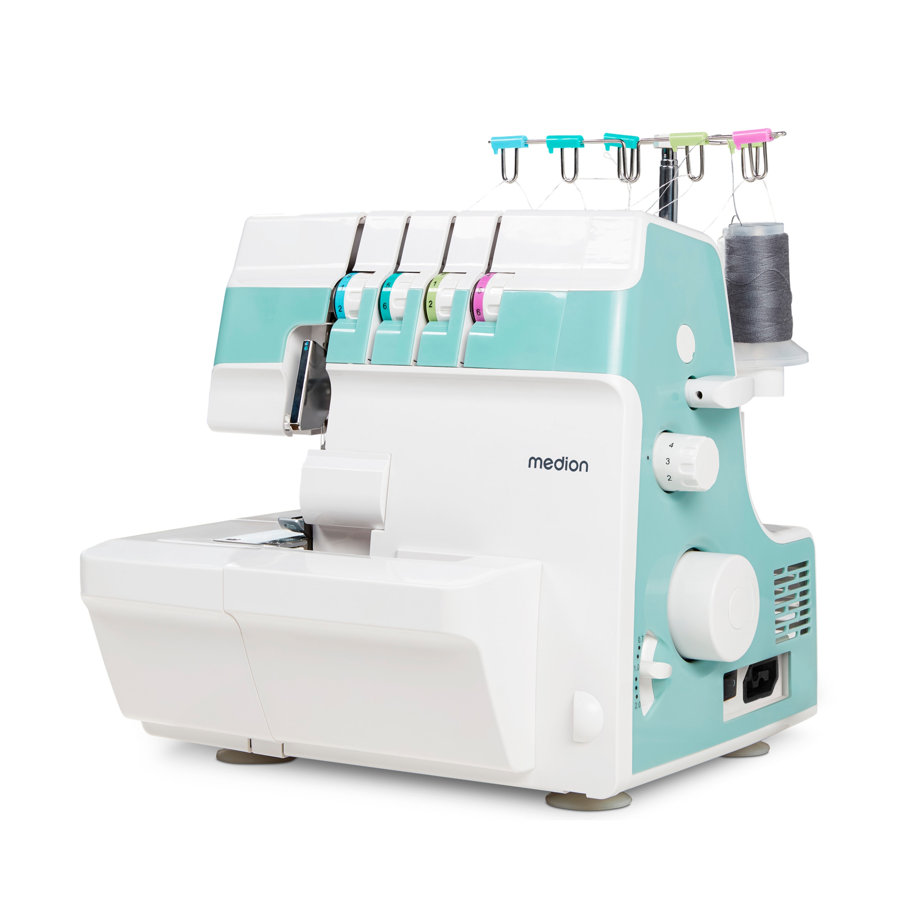 MEDION® Overlock-Nähmaschine MD 19169, 90 W Leistung, LED Licht, nähen mit 4 Fäden gleichzeitig, umfangreiches Zubehör