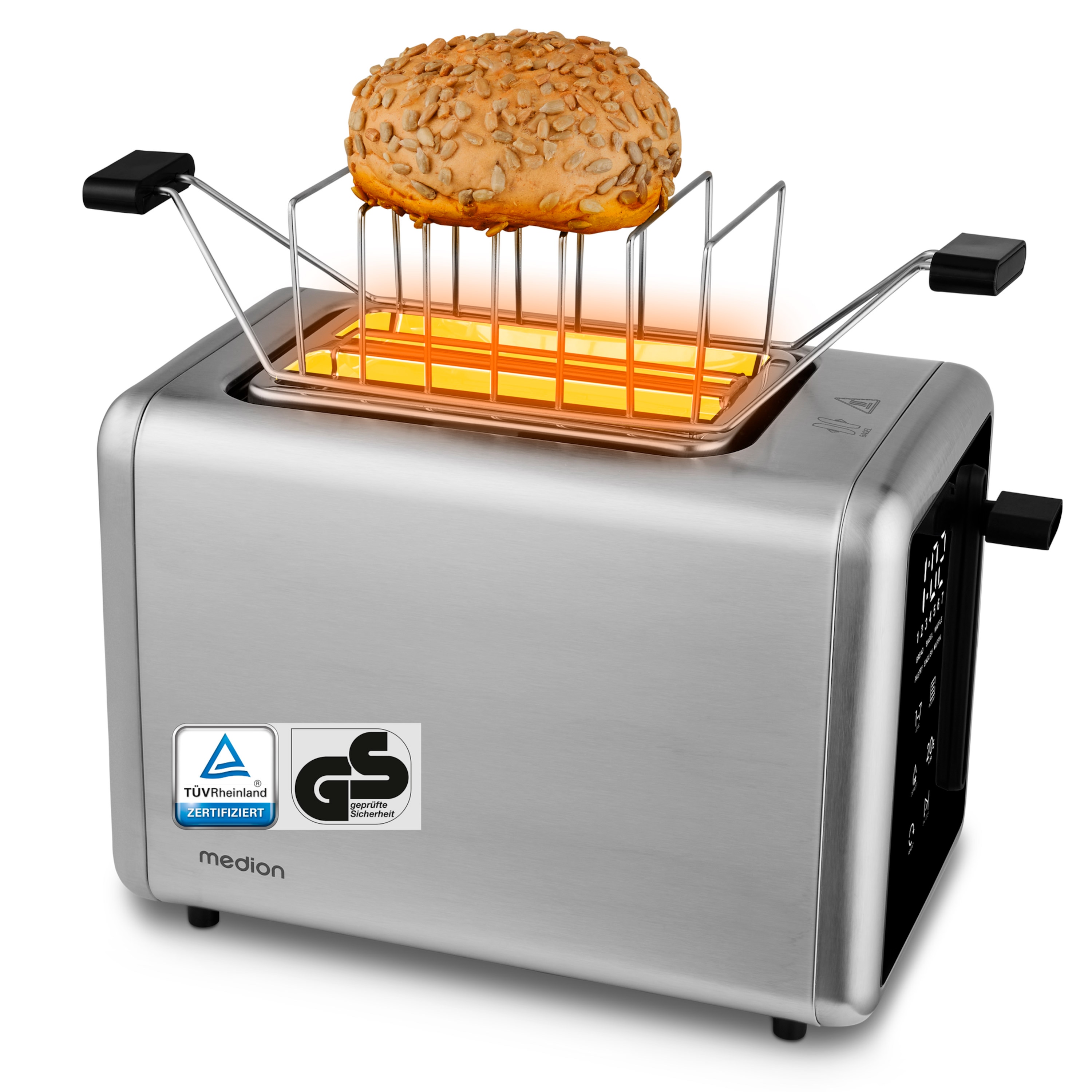MEDION® MEDION LIFE Toaster MD12102, 2 Toastschlitze für zwei Toastscheiben, LED Sensor-Touch-Display für präzise Steuerung, 7 Bräunungsstufen und 5 Automatikprogramme