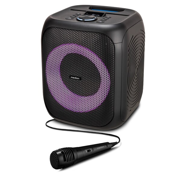 MEDION® LIFE® S61991 Partylautsprecher, tragbares Bluetooth®-Soundsystem. Bluetooth® 5.3 für kabellose Musikübertragung, verschiedene Lichteffekte, integrierter Akku, TWS-Funktion, 50 W RMS