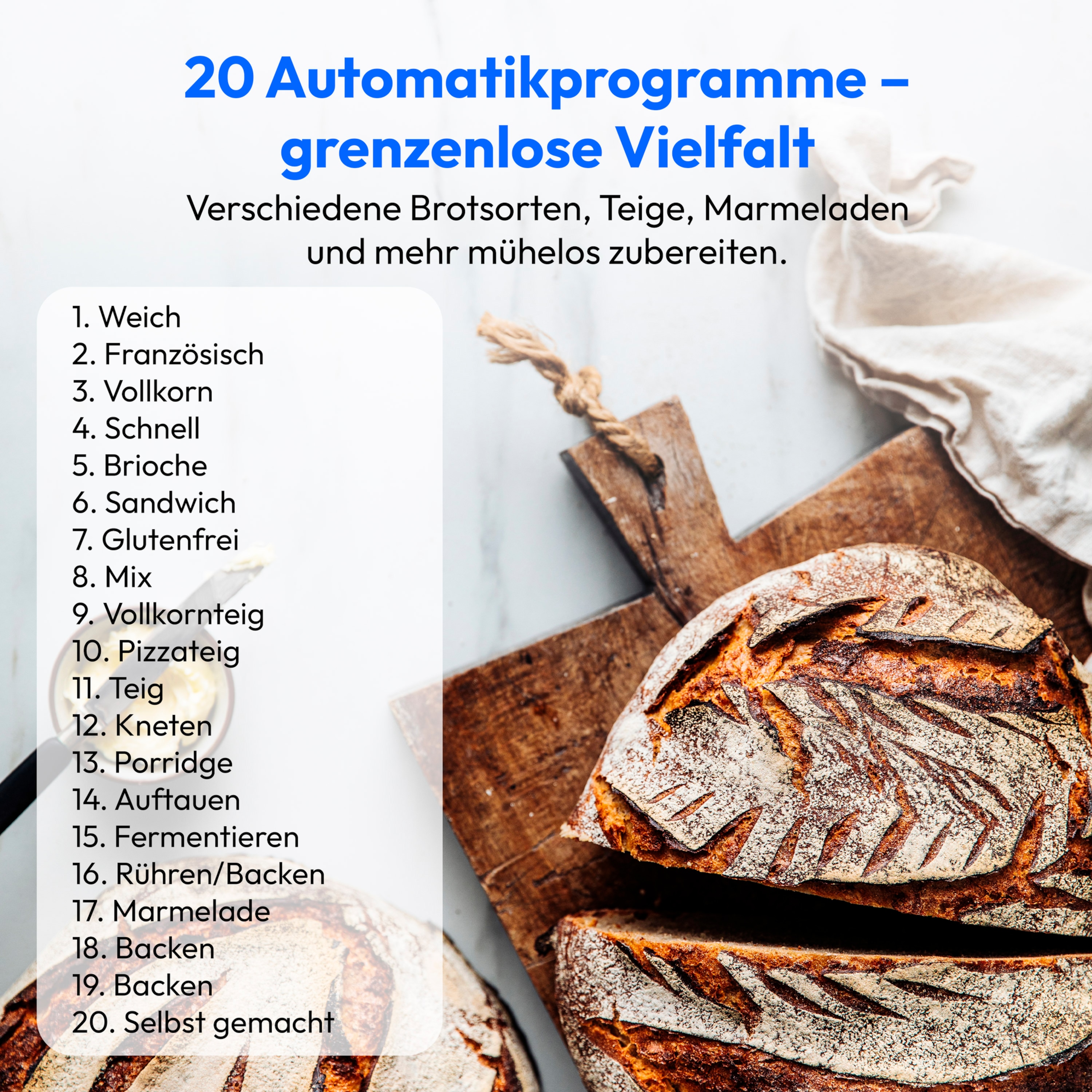 MEDION® LIFE® Brotbackautomat  MD 12040, 20 Backprogramme, 3 wählbare Bräunungsgrade, 950 Watt, bis zu 1.600g Fassungsvermögen