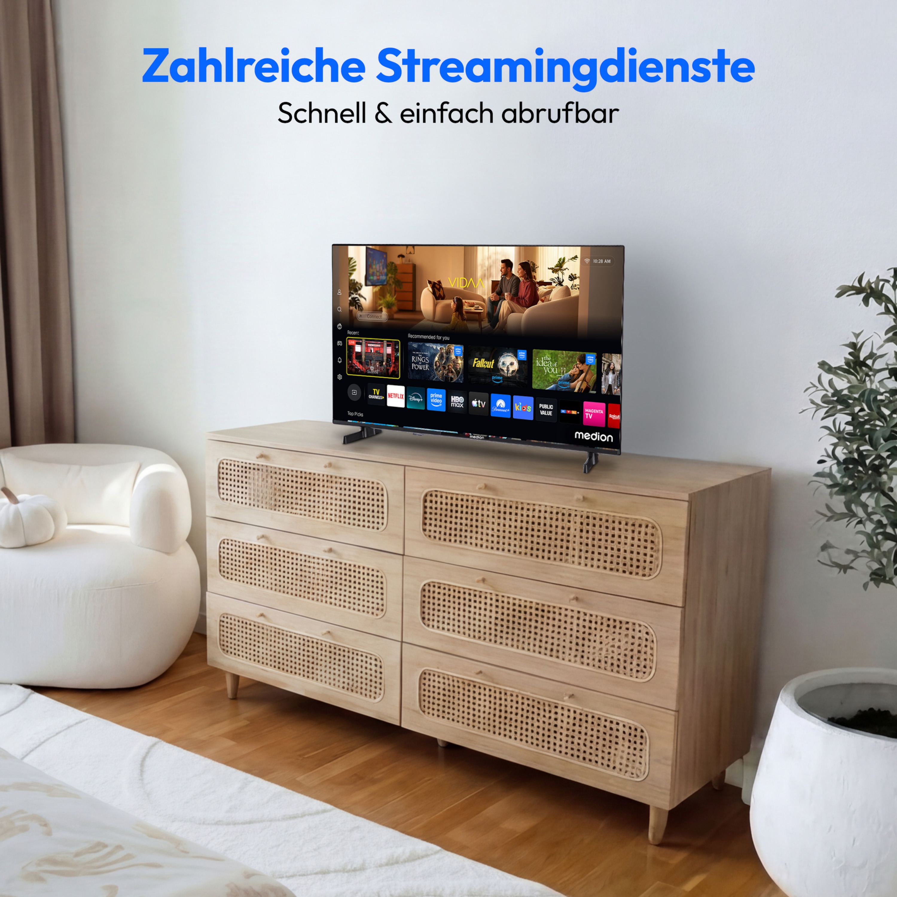 MEDION® LIFE MD 832101 Smart-TV, 80 cm (32'') FHD Display, HDR, PVR ready, Bluetooth®, VIDAA App Store, HBO Max, MagentaTV, NETFLIX, Disney+, Paramount+ & Amazon Prime Video App