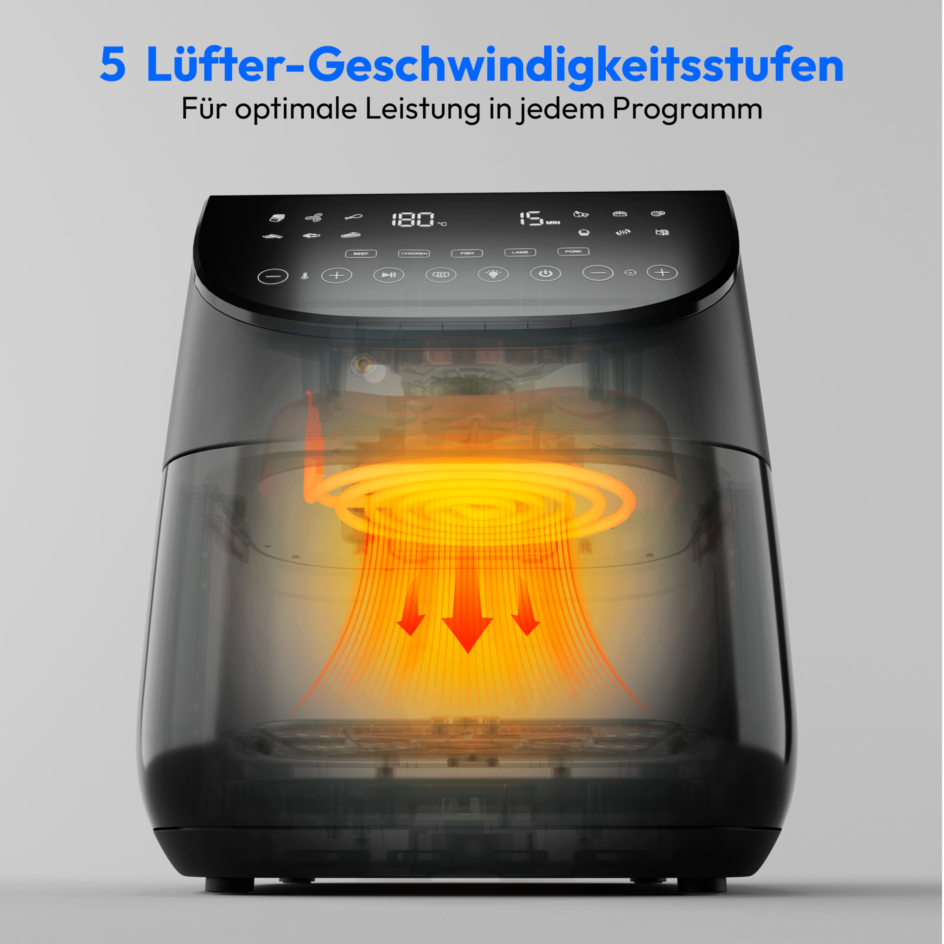 MEDION® LIFE Heißluftfritteuse X20 XL (MD13060), Temperaturfühler, MEDION Life+ App, Touch-Sensor- Bedienfeld, 6,6 L Fassungsvermögen, 10 Automatikprogramme, 5 Fleischprogramme