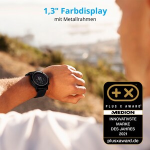 MEDION® LIFE® GPS Sportuhr S2400, 1,3'' Farbdisplay, Herzfrequenzmesser, Multi-Sport Modi, integriertes GPS Modul, Staub- und Wasserschutz nach IP68