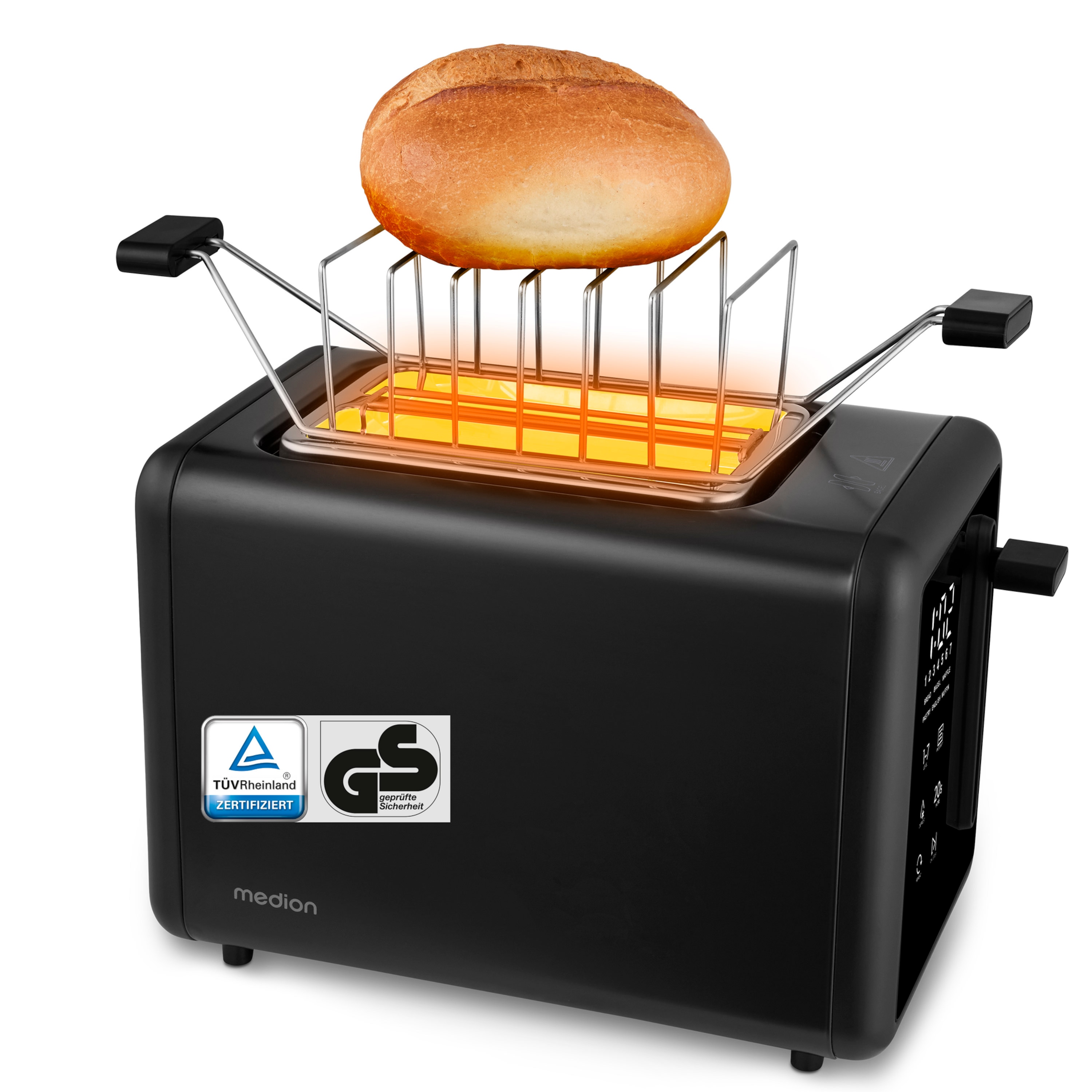 MEDION® MEDION LIFE Toaster MD12102, 2 Toastschlitze für zwei Toastscheiben, LED Sensor-Touch-Display für präzise Steuerung, 7 Bräunungsstufen und 5 Automatikprogramme
