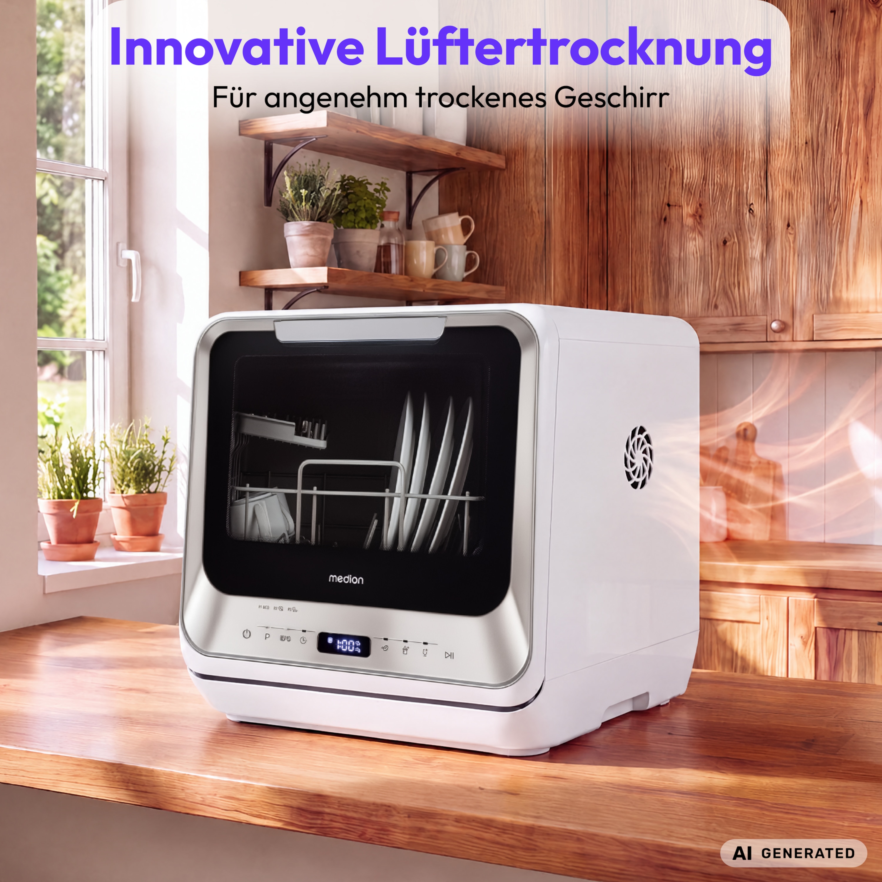 MEDION® LIFE Mini Geschirrspüler DWT20 (MD370764), silber, für 2 Maßgedecke, 6 Reinigungsprogramme, mit und ohne Wasseranschluss, Startzeitvorwahl
