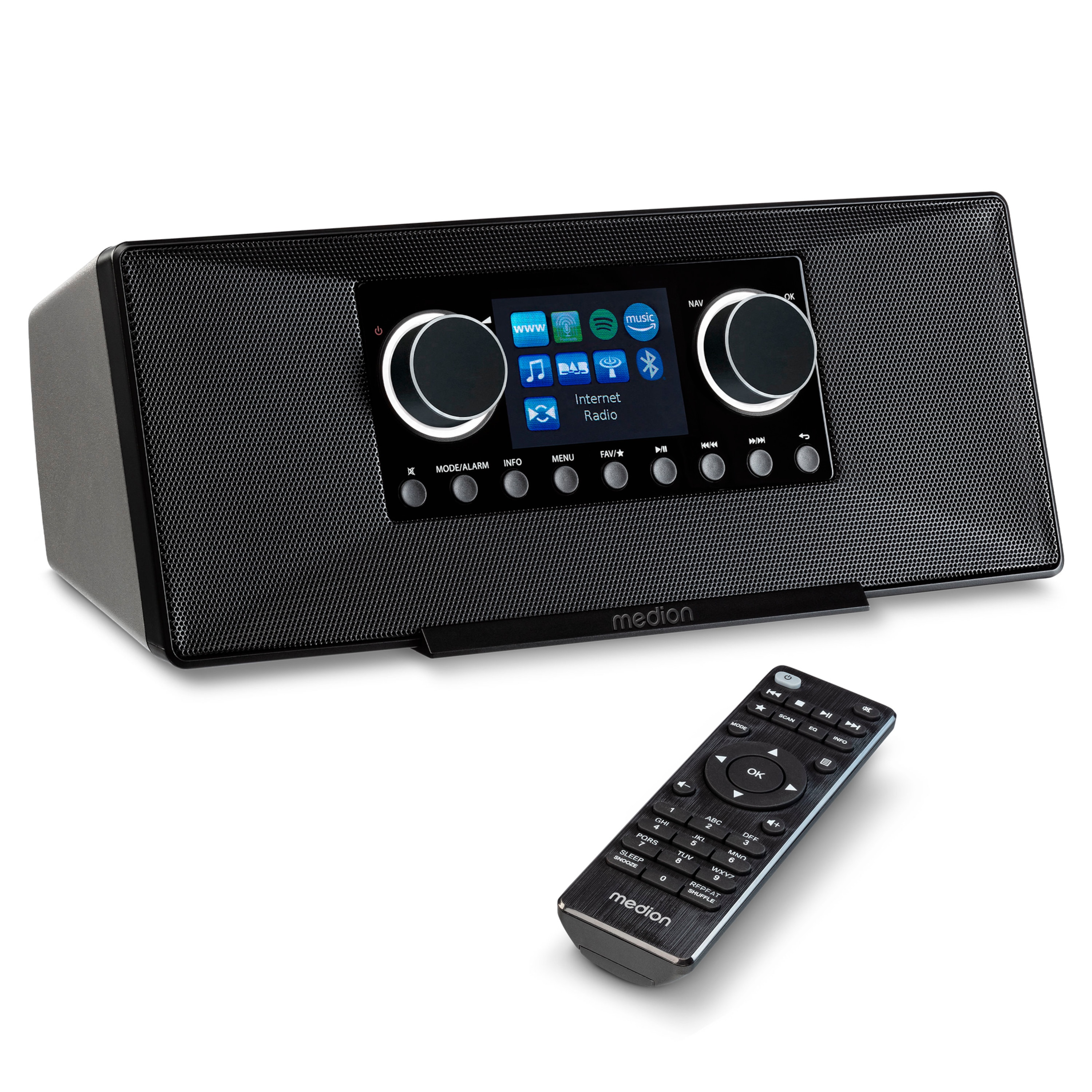 MEDION® LIFE® P85333 Stereo Internetradio, 7,1 cm (2,8'') TFT-Farbdisplay, über 25.000 Internet-Radiosender & viele Podcasts empfangen, DAB+/UKW Radio, Wecker, WLAN, Bluetooth®, Amazon Music, Spotify®-Connect, 2 x 6 W RMS