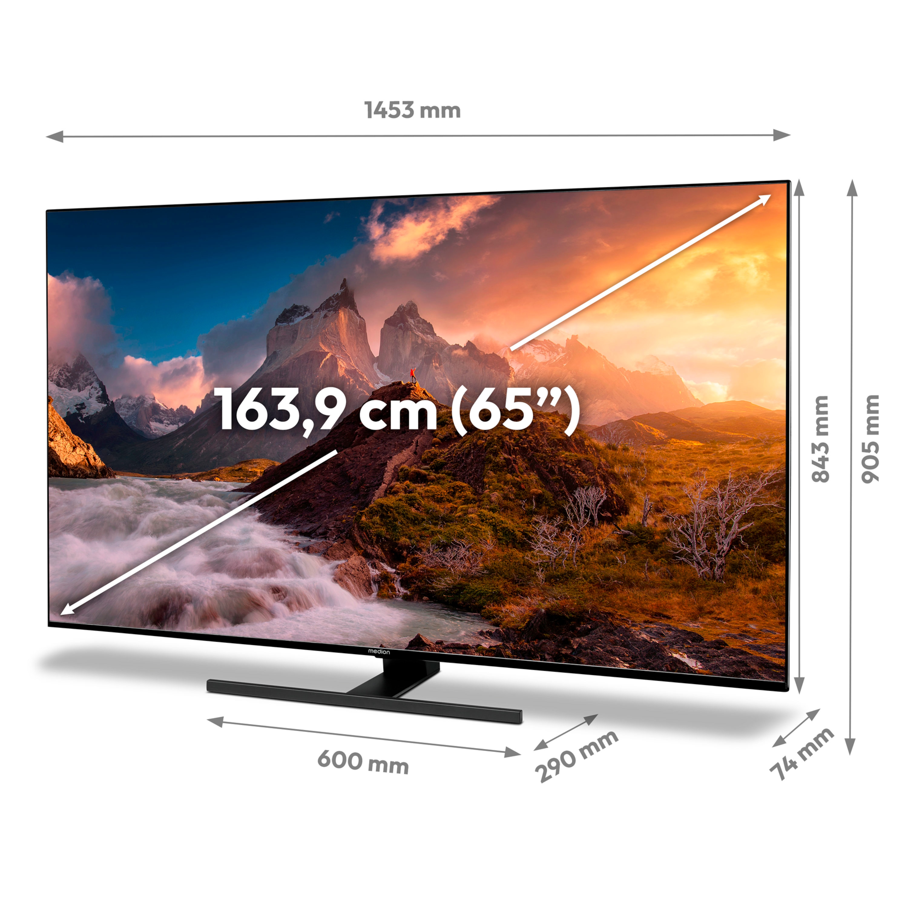 MEDION® Entertainment-Bundle - LIFE® X16507 (MD 31173) QLED Android TV, 163,9 cm (65'') Ultra HD Smart-TV + Soundbar Atmos (MD44022)