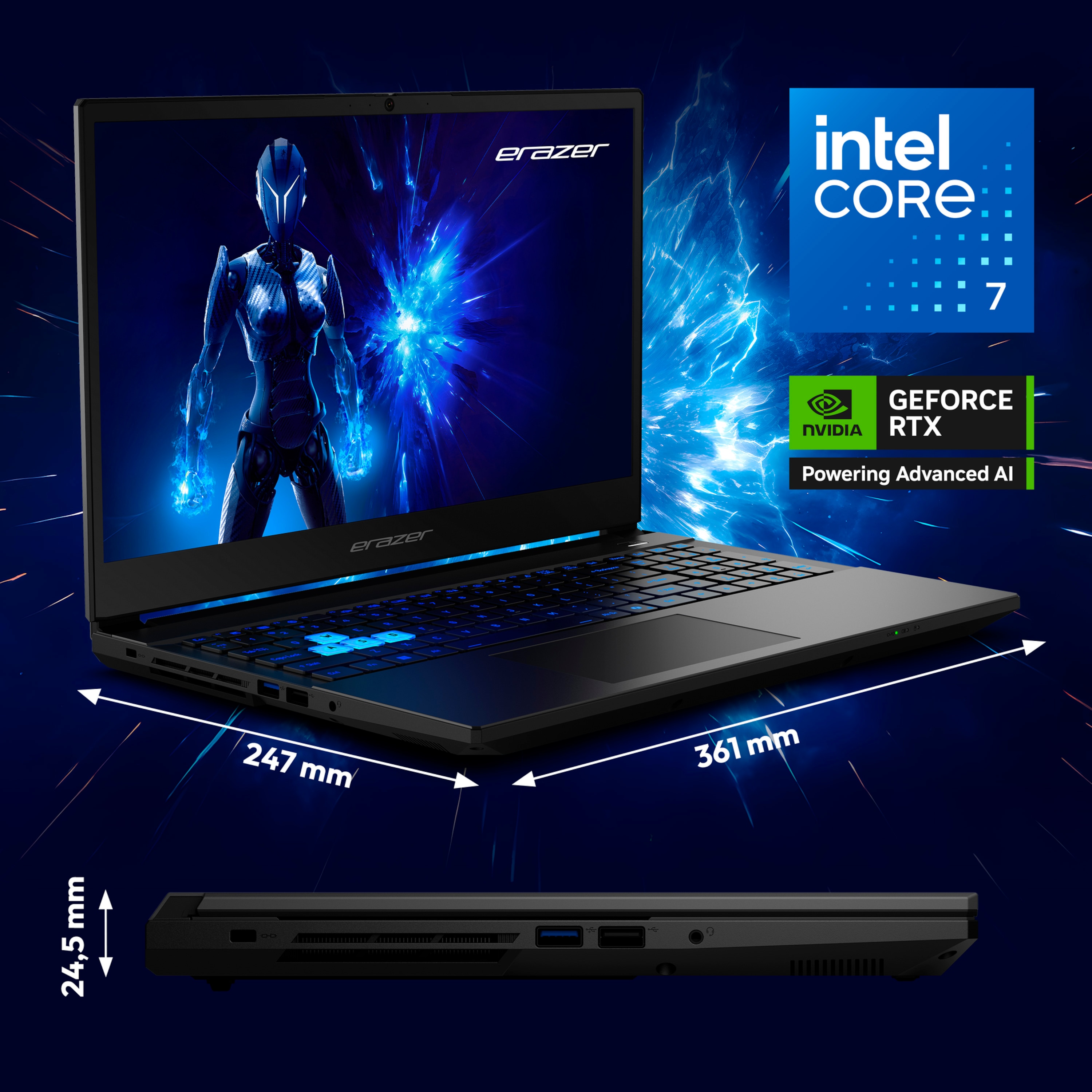 MEDION® ERAZER Deputy 15 P1 Core Gaming Laptop, Intel® Core™ 7 250H, Windows 11 Home, 39,6 cm (15,6'') FHD Display mit 144 Hz, NVIDIA® GeForce RTX™ 5060, 1 TB SSD, 16 GB RAM