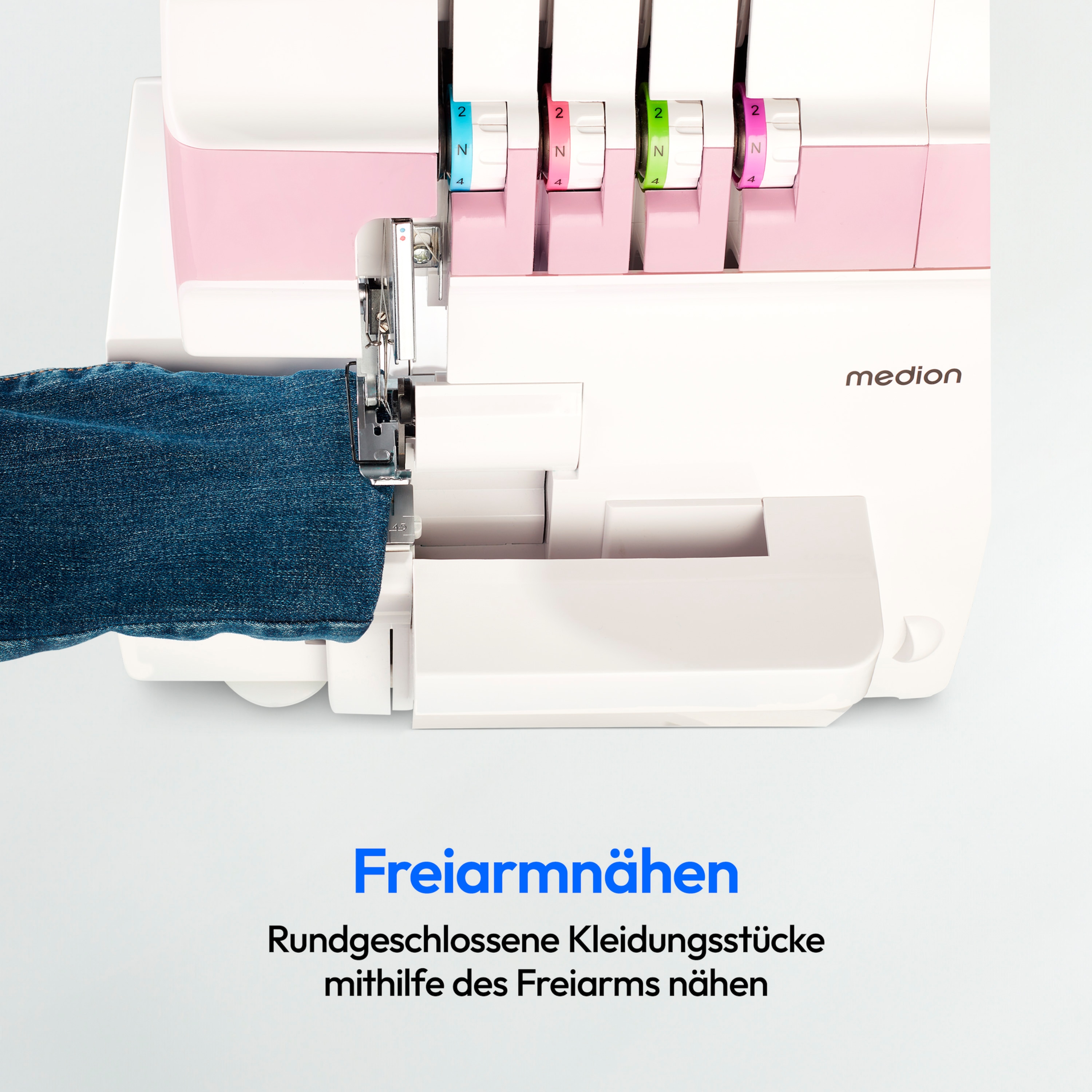 MEDION® LIFE® Overlock-Nähmaschine SO90 (MD19169), 90 Watt Motorleistung, LED Nählicht, Nähen mit 4 Fäden gleichzeitig, umfangreiches Zubehör