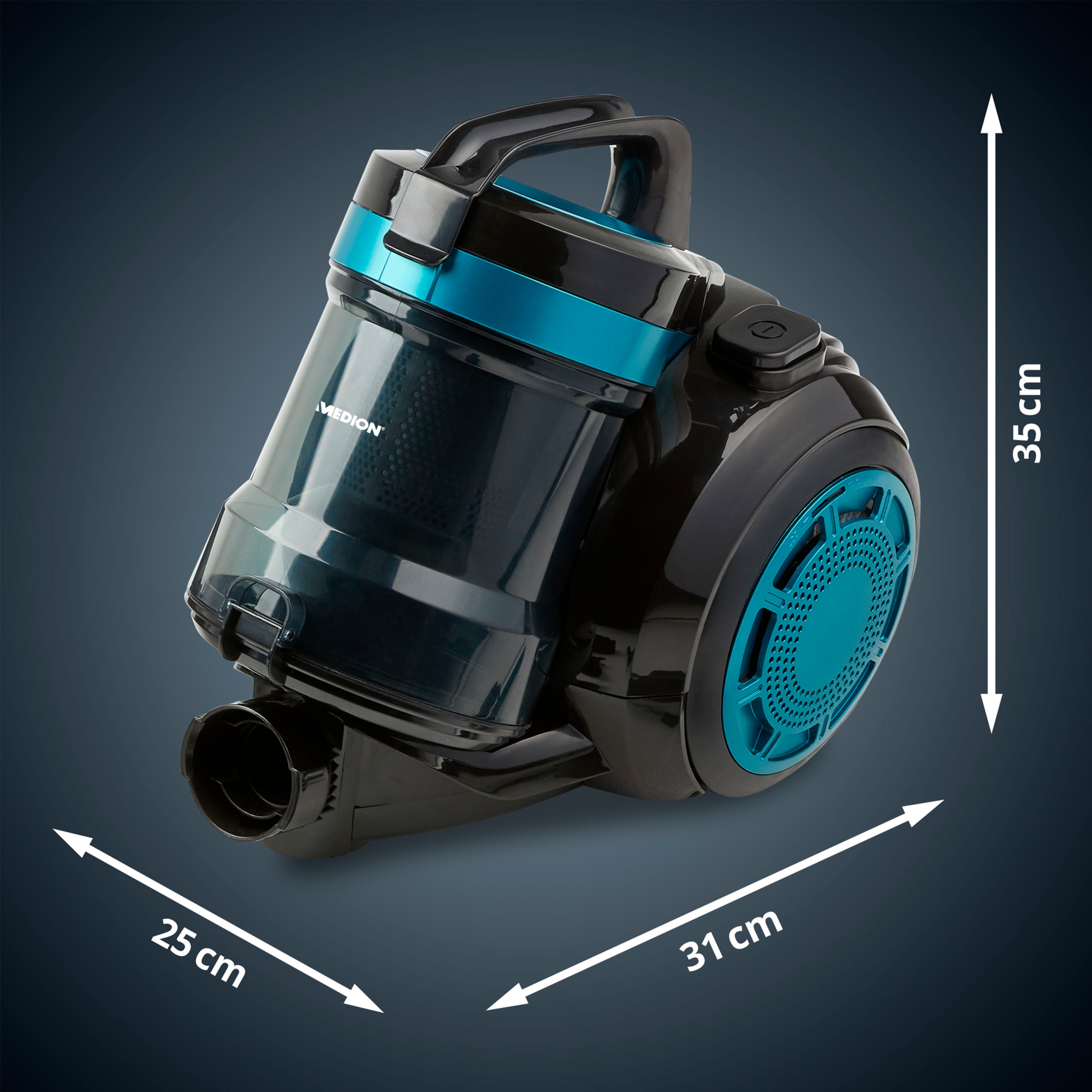 MEDION® Beutelloser Zyklon-Staubsauger MD 19407, 150W Saugleistung, Staubbehälterkapazität 2 L, EPA Filter, integriertes Zubehör