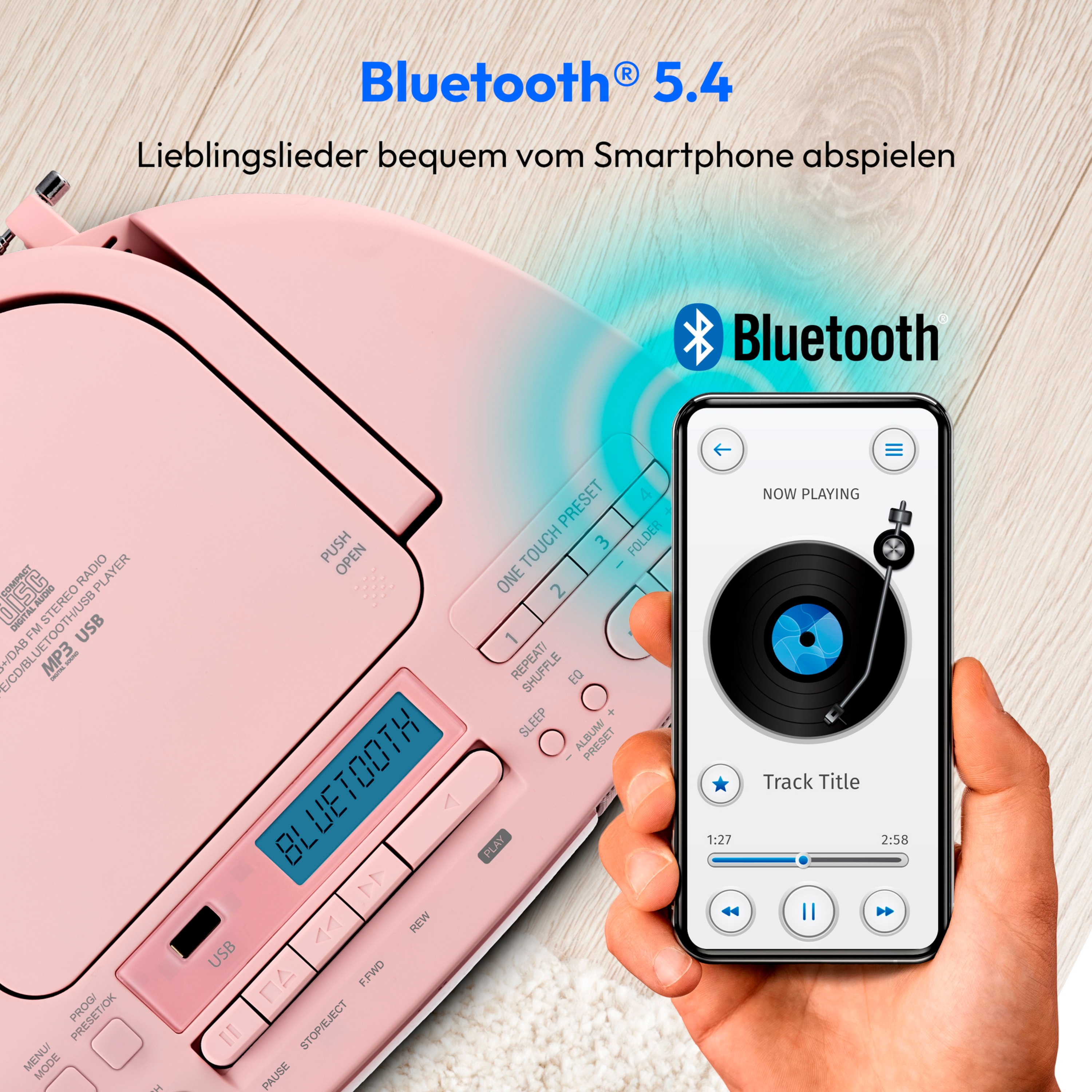 MEDION® LIFE® DRX-1 Plus Boombox, DAB+/PLL-UKW-Stereo Radio, Bluetooth® 5.4, CD-Kassetten-Radio mit MP3-Wiedergabe, USB Anschluss, CD-R/RW kompatibel, AUX-In, 2 x 3 W RMS