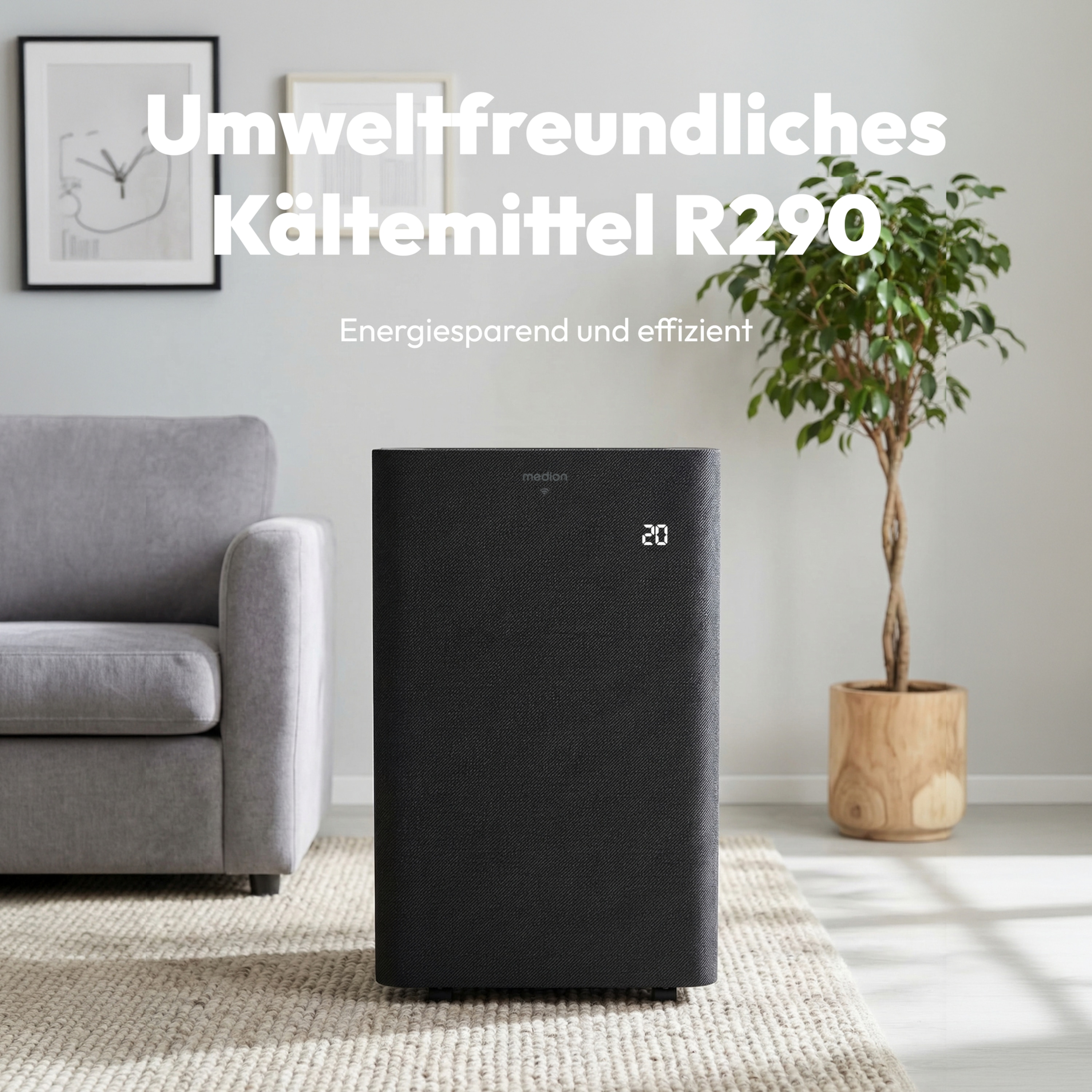 MEDION® LIFE® P1402 Klimaanlage (MD 100139), Kühlen, Entfeuchten und Ventilieren, 14.000 BTU Kühlleistung, Kältemittel R290, für Räume bis 50 m², App- und Sprachsteuerung, Auto-Swing-Funktion, inkl. Fenster-Kit