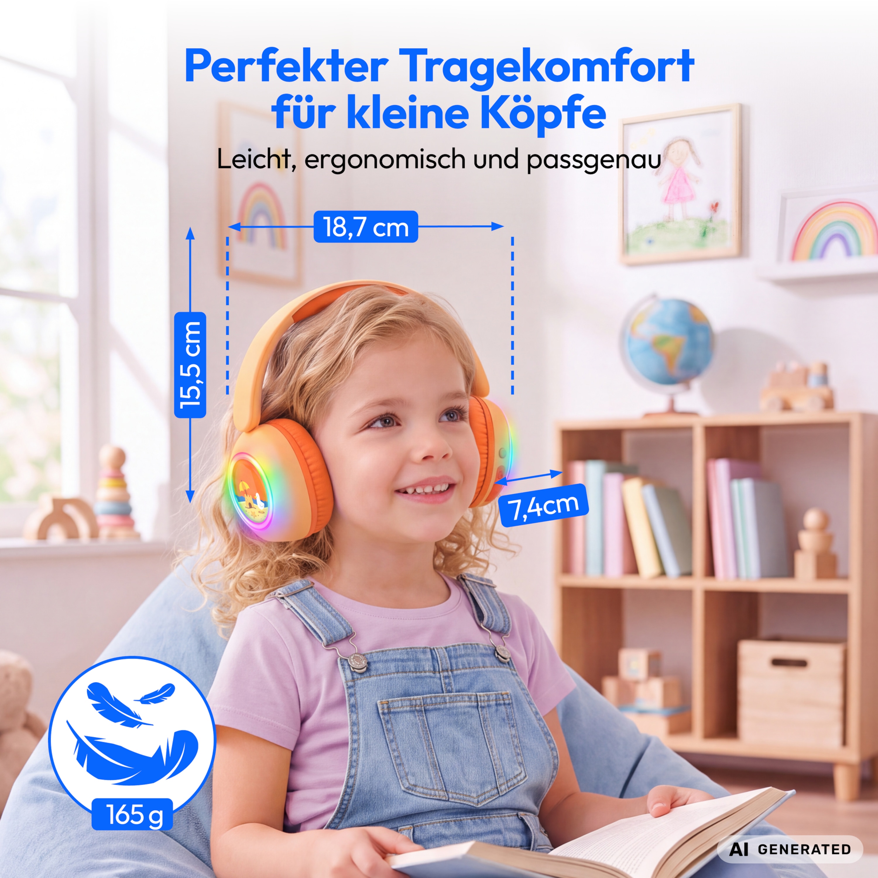 MEDION® LIFE HE-1 Kids Bluetooth Kinderkopfhörer, 3-stufiger Gehörschutz, bis zu 85 Std. Akkulaufzeit, MP3-Player, Bluetooth 5.4, AUX & microSD, LED-Lichtring, austauschbare Designs