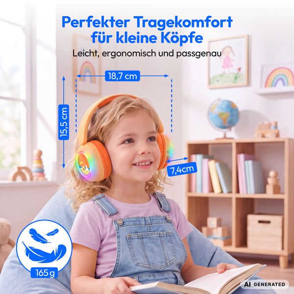 MEDION® LIFE HE-1 Kids Bluetooth Kinderkopfhörer, 3-stufiger Gehörschutz, bis zu 85 Std. Akkulaufzeit, MP3-Player, Bluetooth 5.4, AUX & microSD, LED-Lichtring, austauschbare Designs