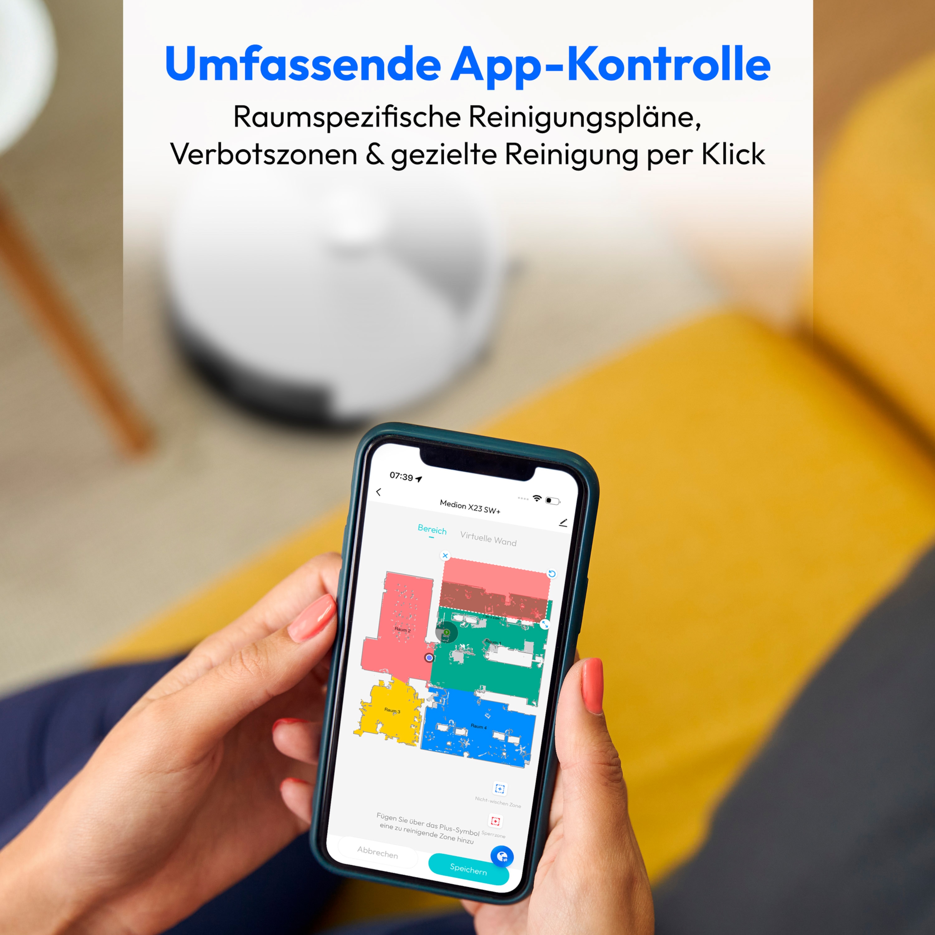 MEDION® Saugroboter mit Absaugstation X23 SW+, Wischfunktion, Lasernavigation, 5.000 Pa Saugkraft, No Go & Go Bereiche, präzise Kartenerstellung, mehrere Etagen, App-Steuerung