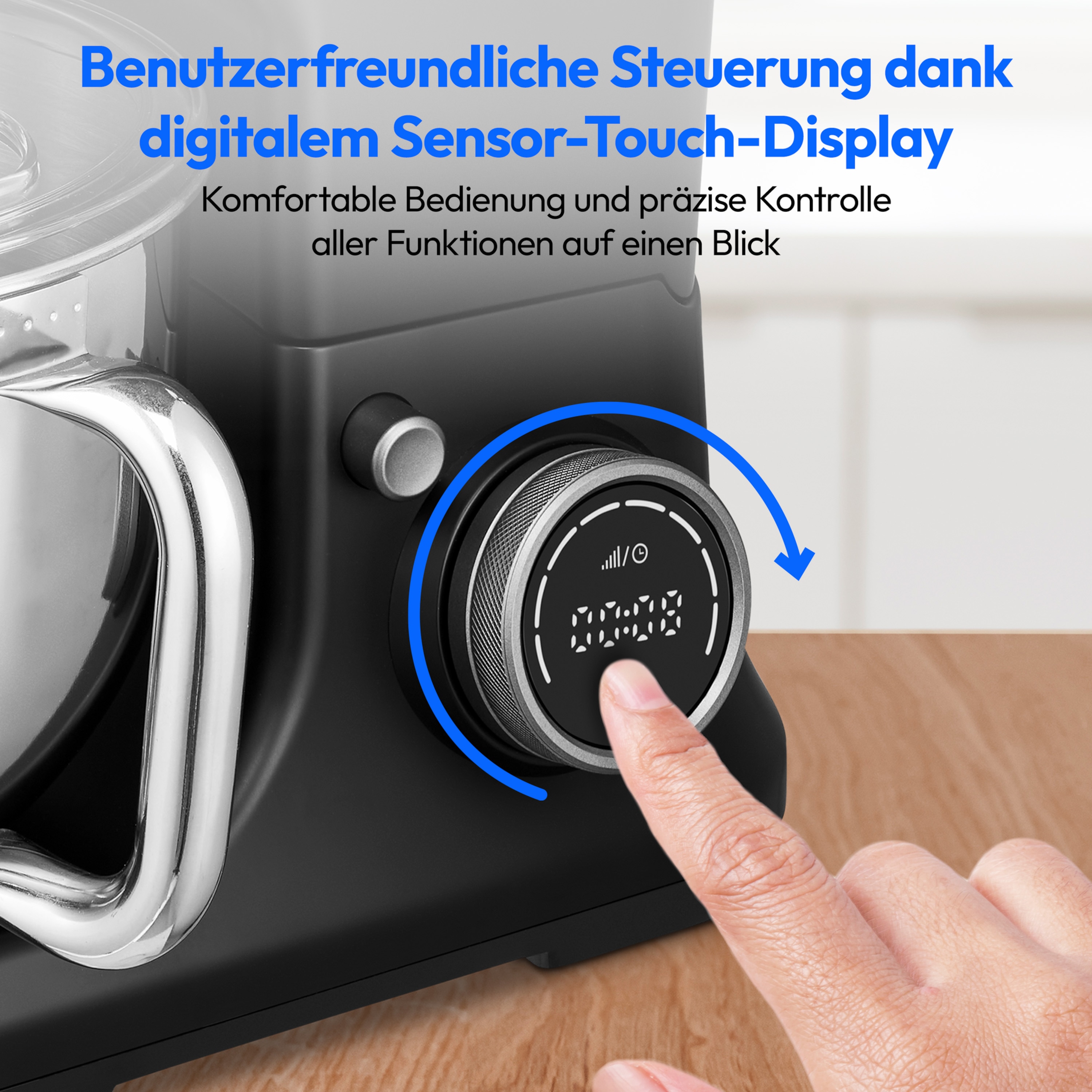 MEDION® LIFE® 3-in-1 Digitale Küchenmaschine MD18430, 1.200 W, 8 Geschwindigkeitsstufen, Digitales Sensor-Touch-Display, umfangreiches Zubehör