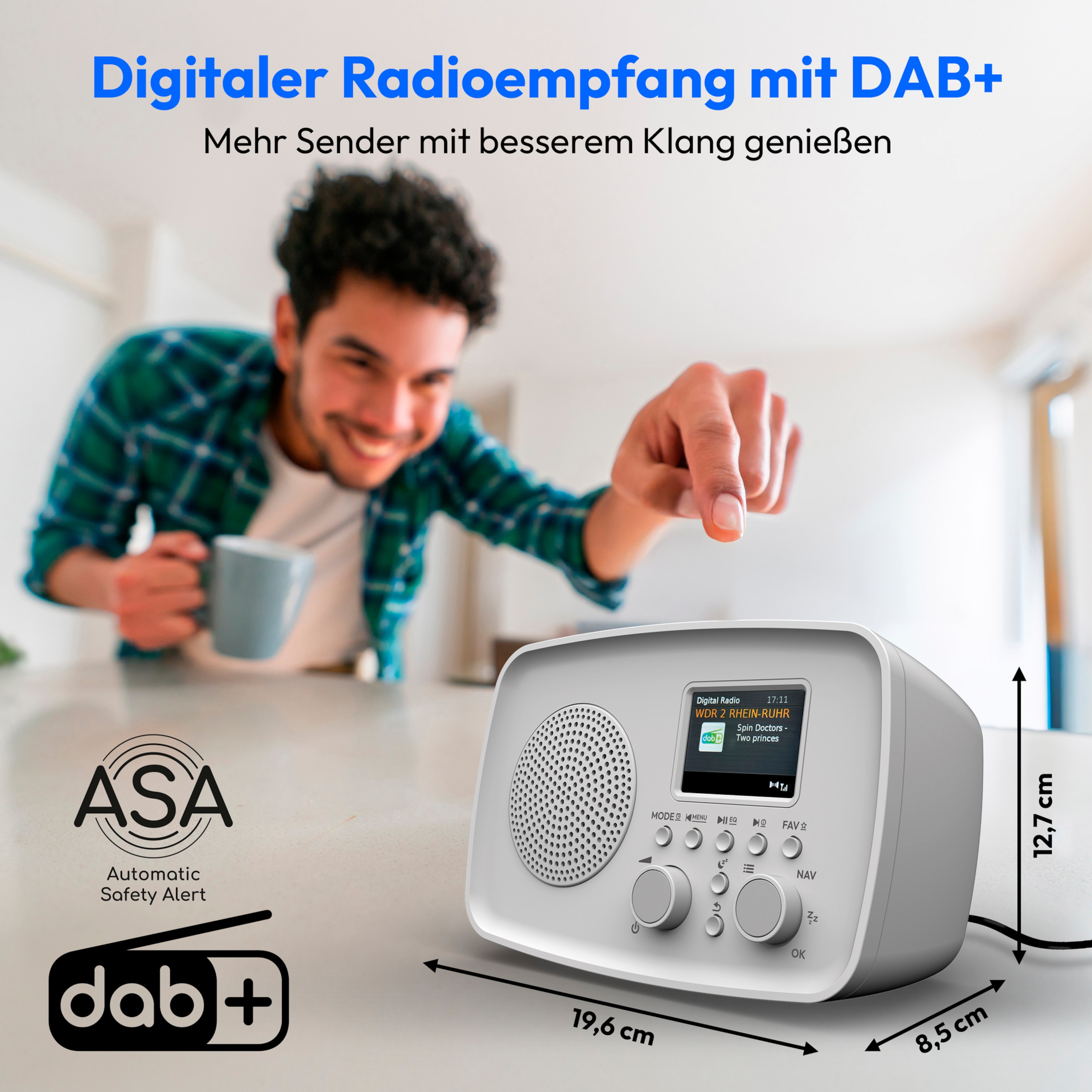 MEDION® LIFE DAB+ Radio DRE-1 (MD89288), Bluetooth® 5.3 wireless technology, ASA-Notfallwarnsystem, 2,4" (6,1 cm) TFT-Farbdisplay, 5 W RMS