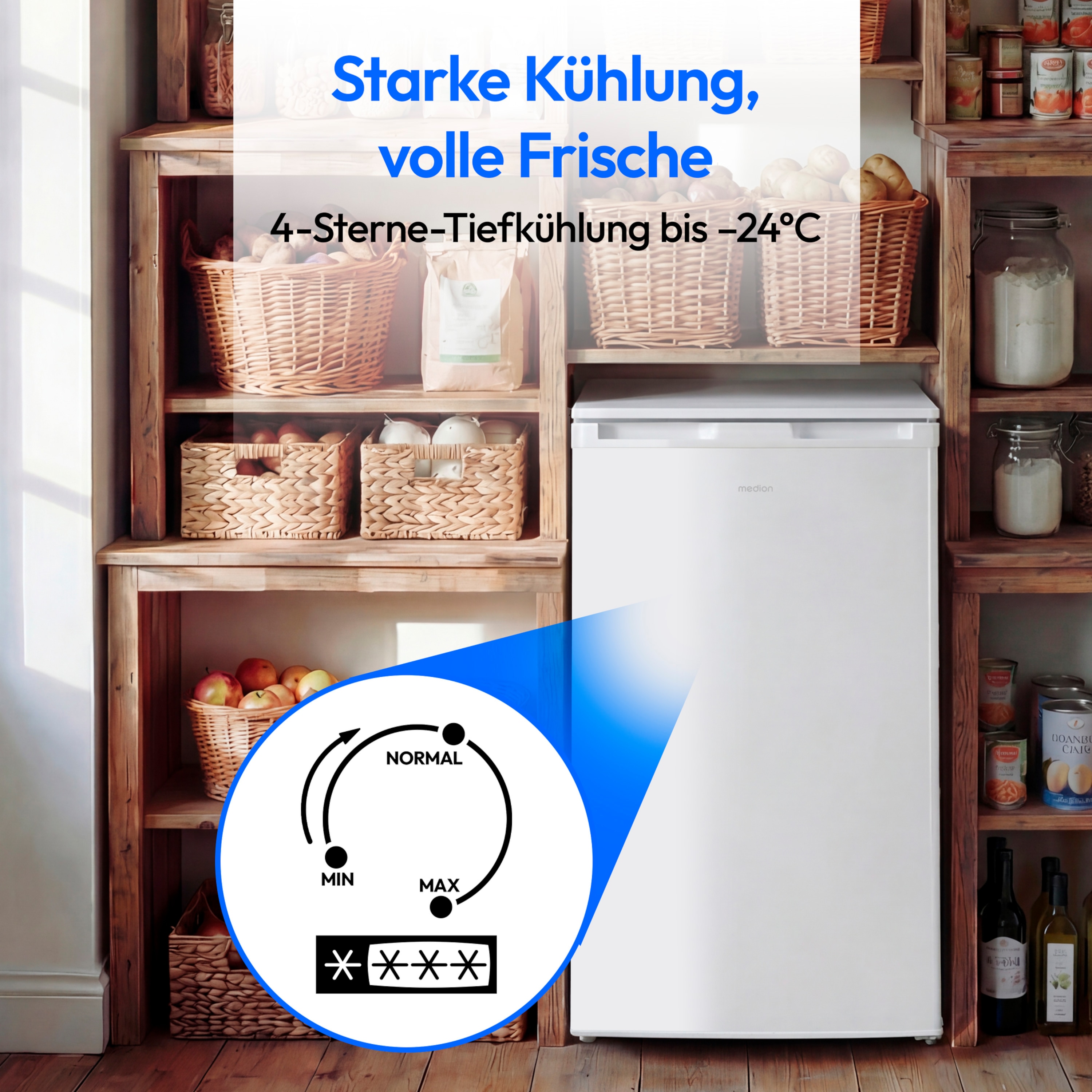 MEDION® LIFE Gefrierschrank MD 370031 weiß, 64 l Volumen, stufenlose Temperatureinstellung, wechselbarer Türanschlag, 3 Schubladen