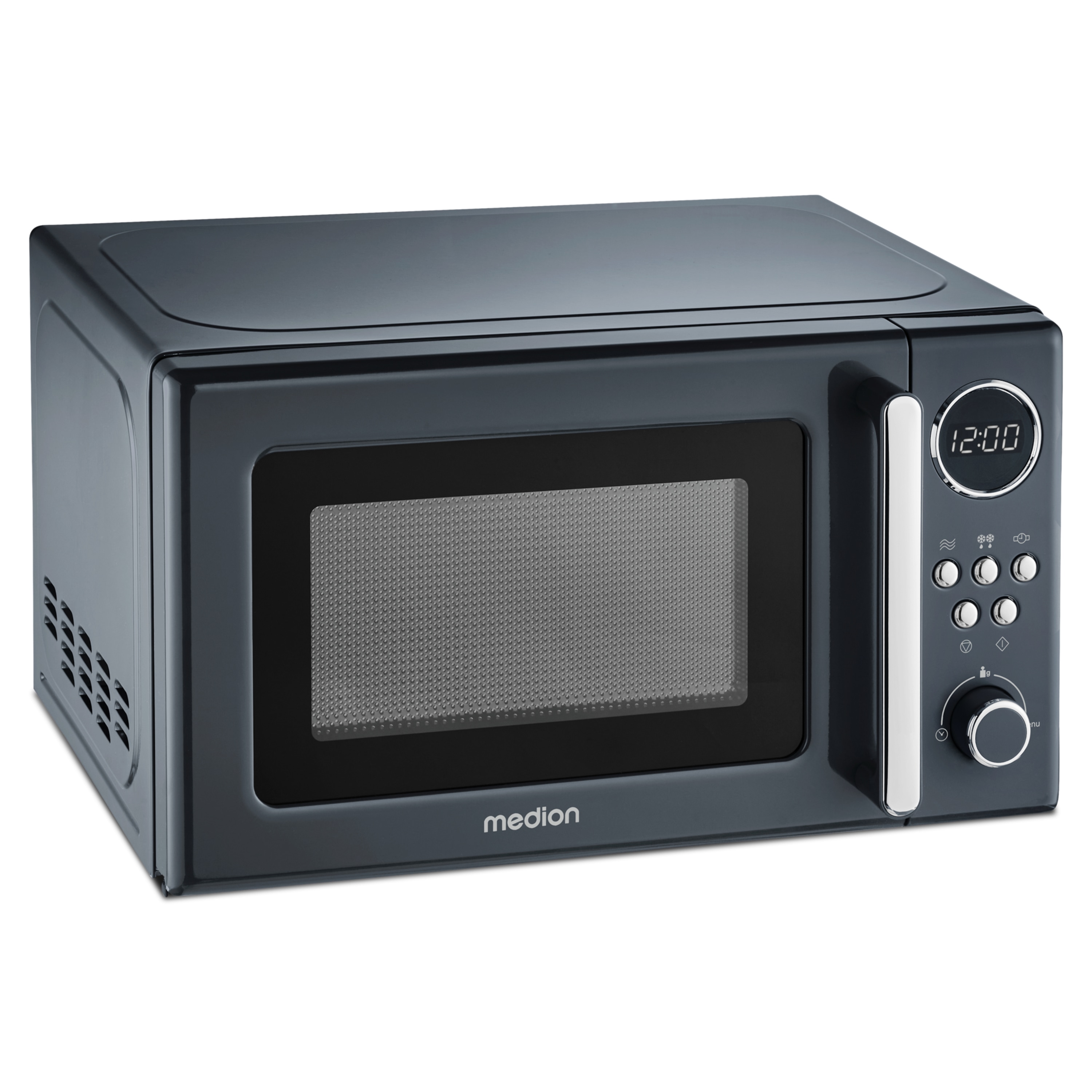 MEDION® Retro-Mikrowelle MD 15000, grau, 800 W Leistung, 20 L kompakt, 5 Mikrowellenstufen, Auftaufunktion, Timerfunktion, stilvolles Retro-Design