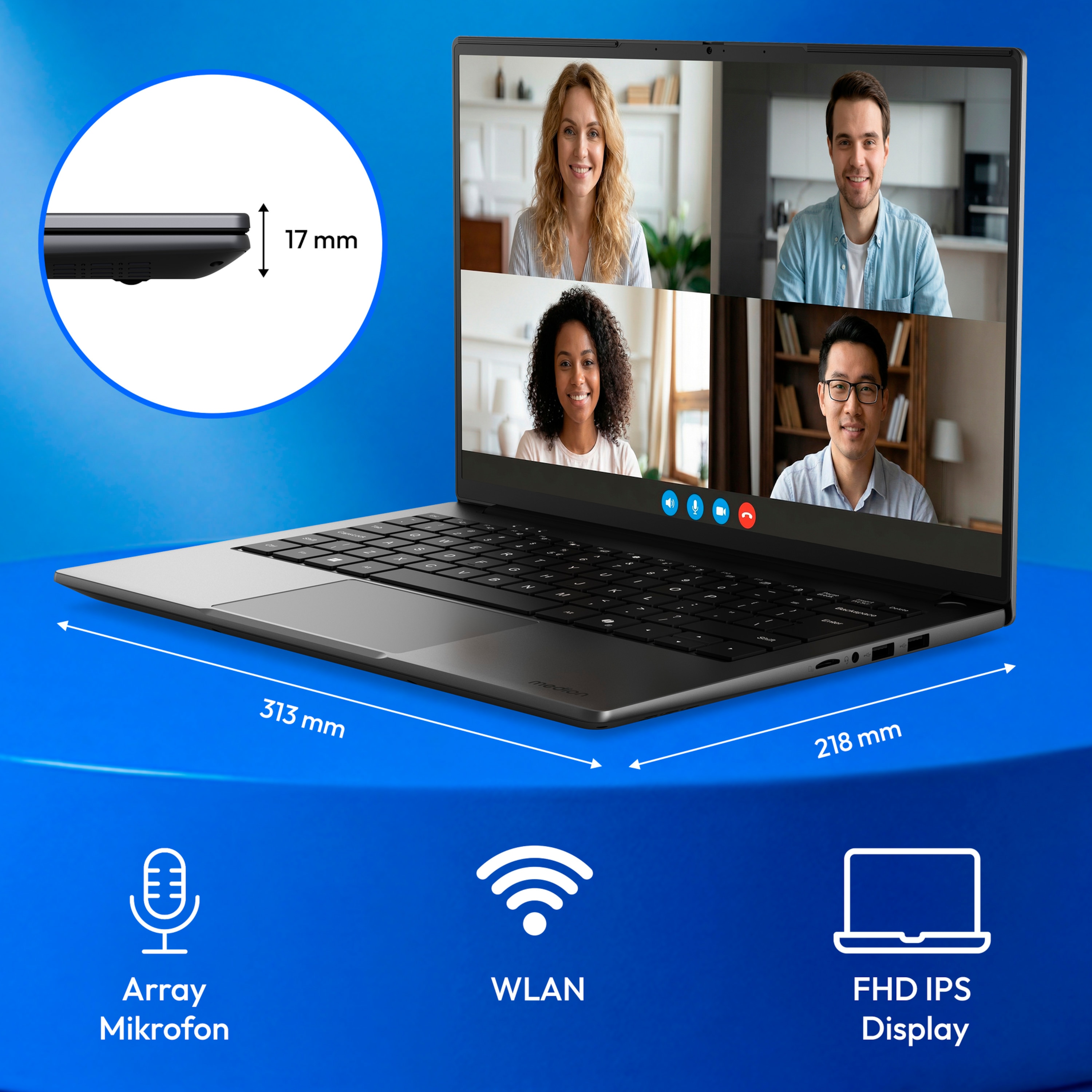 MEDION® Avantum 14 E1e Laptop, Intel® Celeron® N4500, Windows 11 Home (S Modus), 35,5 cm (14'') FHD Display, 128 GB Flash-Speicher, 4 GB RAM
